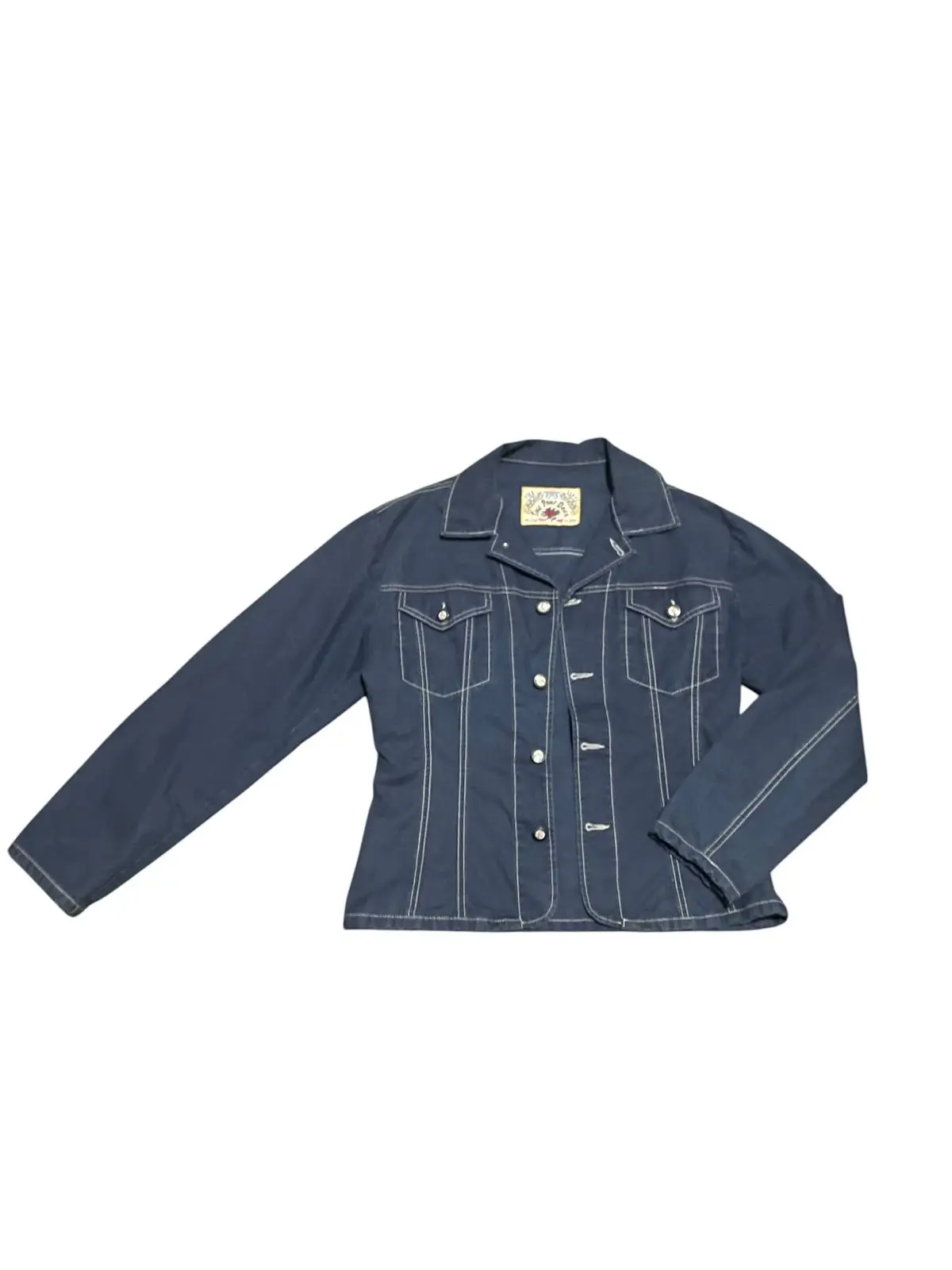 Vintage Navy Blue Denim Jacket with Contrast Stitching