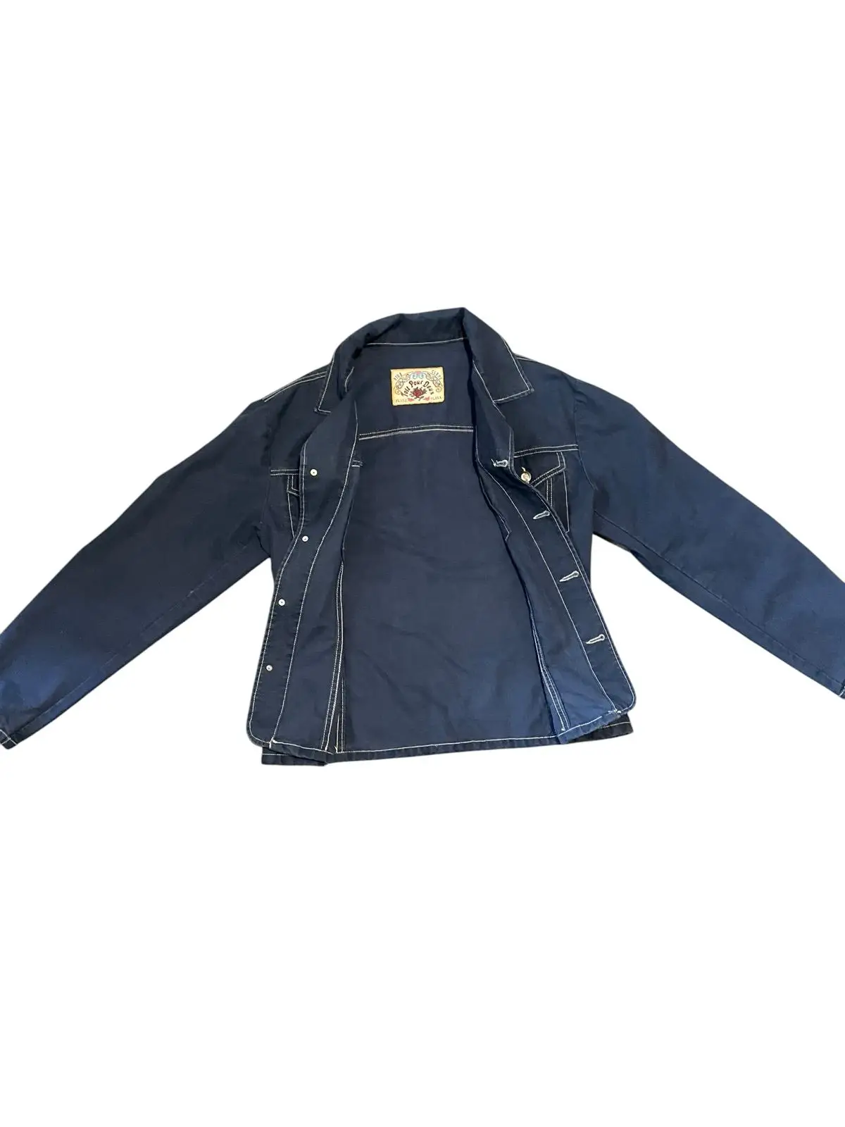 Vintage Navy Blue Denim Jacket with Contrast Stitching