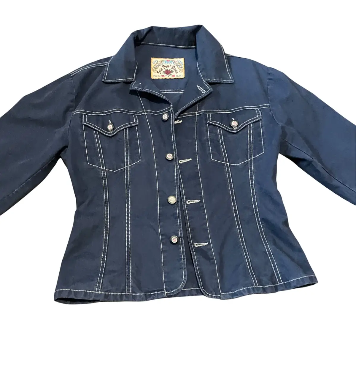 Vintage Navy Blue Denim Jacket with Contrast Stitching