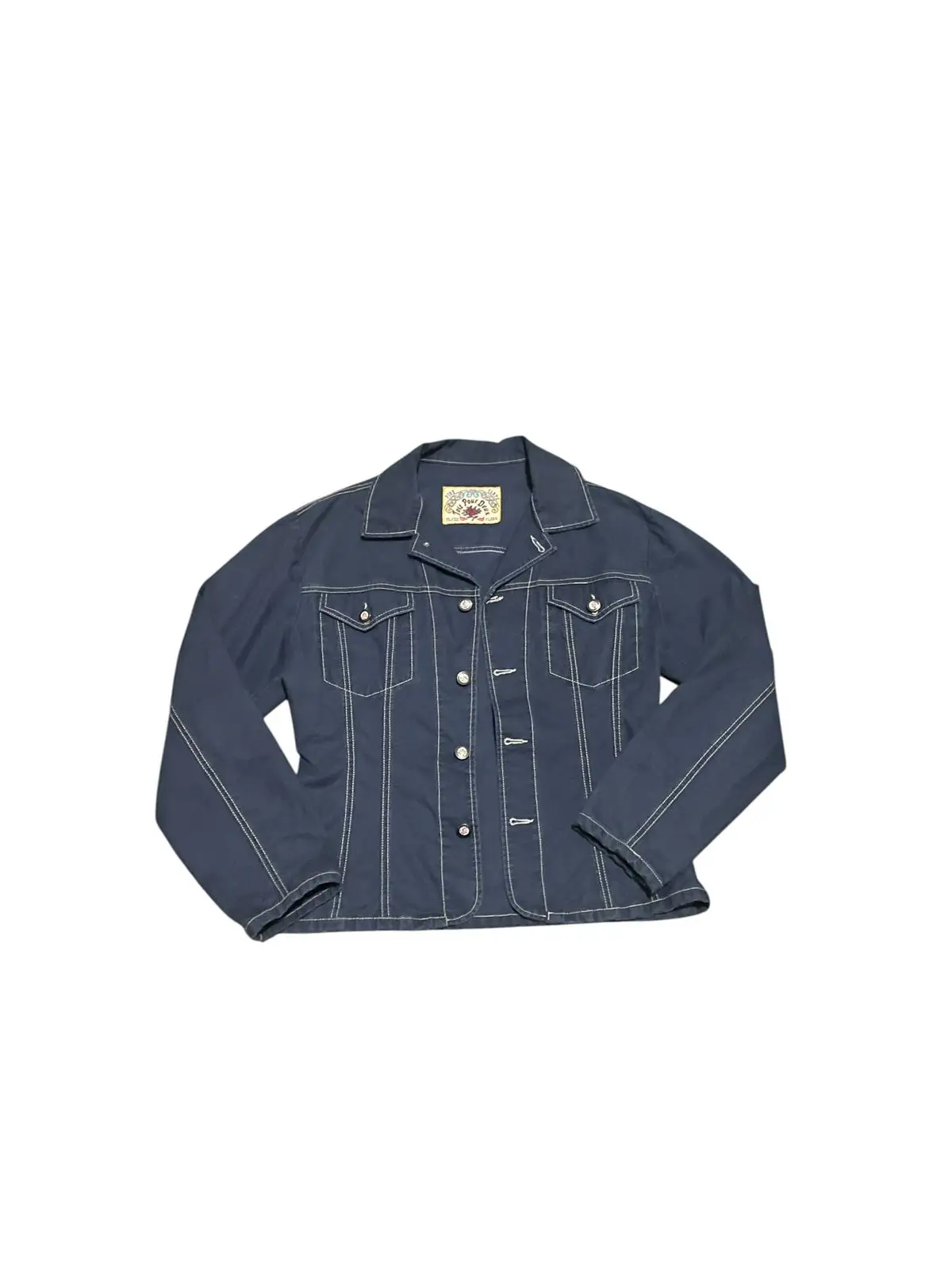 Vintage Navy Blue Denim Jacket with Contrast Stitching