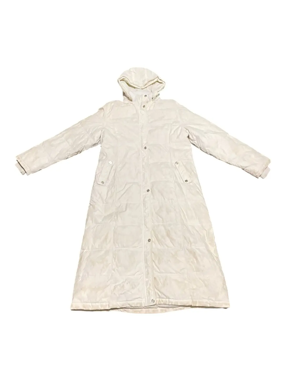 White Full-Length Puffer Coat With Hood