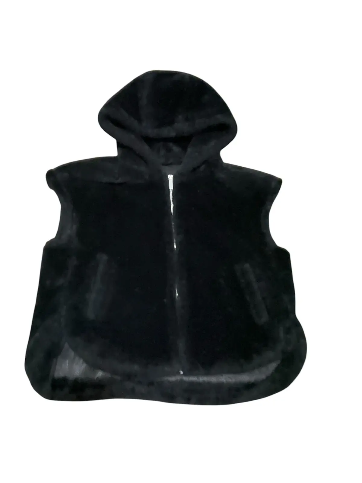 Black Faux Fur Hooded Vest