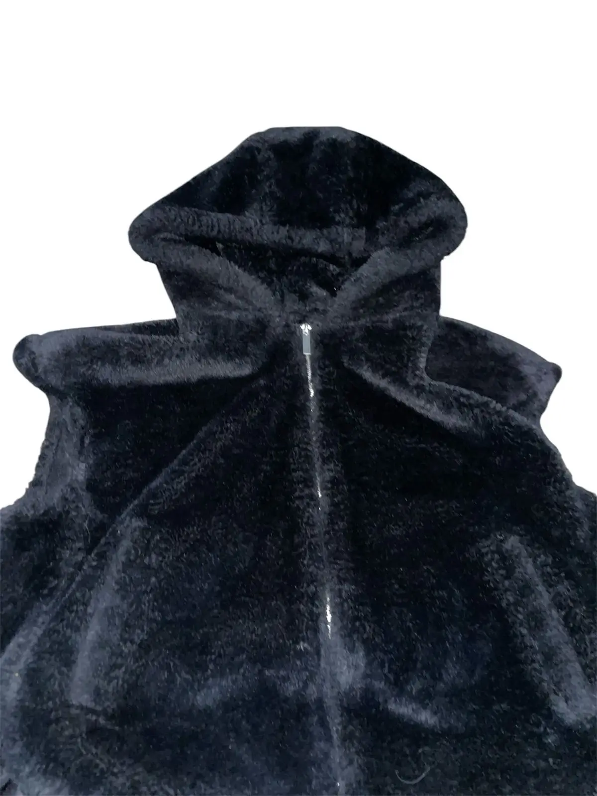 Black Faux Fur Hooded Vest