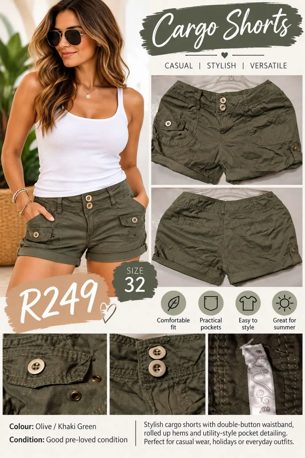 Olive Green Cargo Shorts Size 12