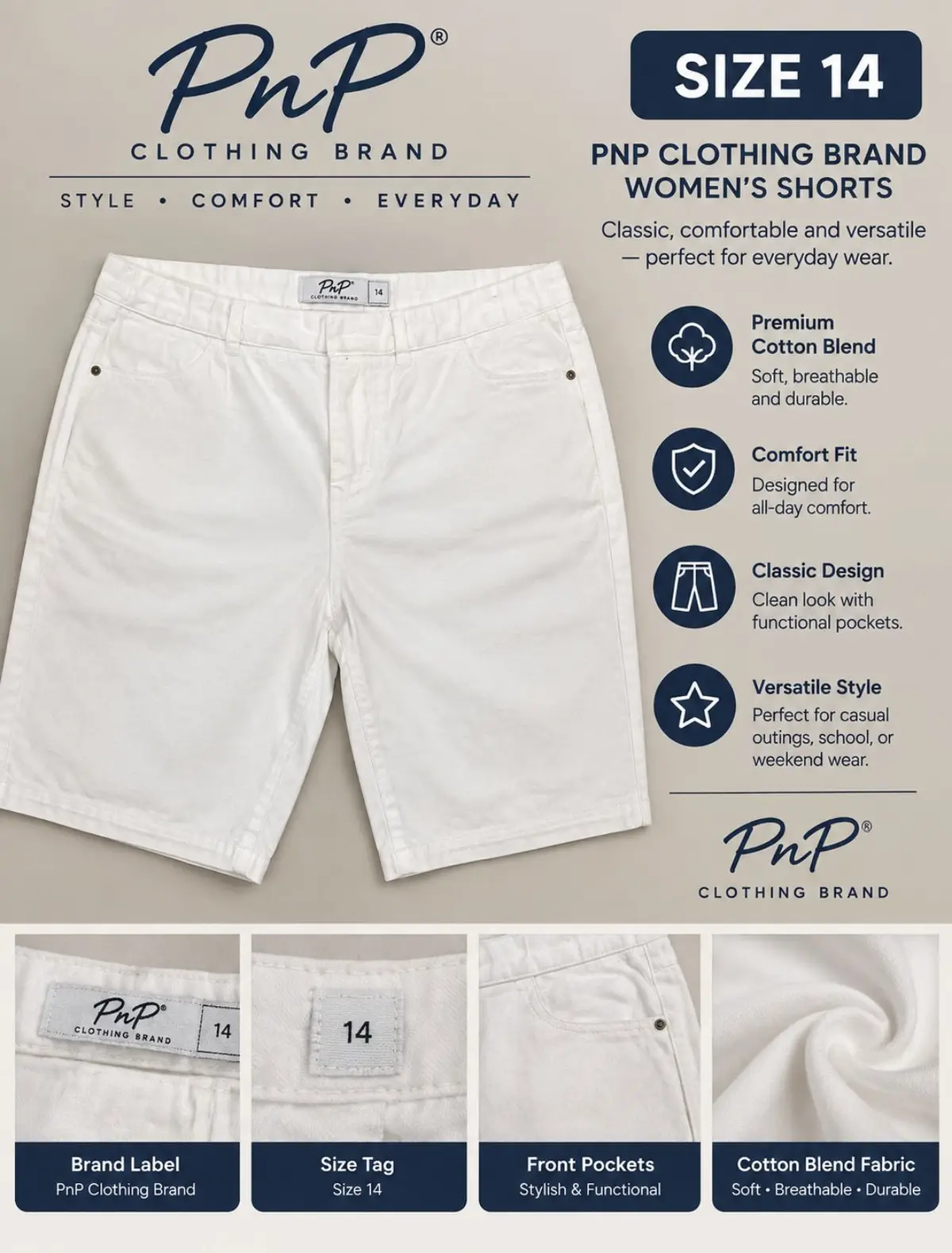 Pick n Pay Clothing PnP Clothing Brand Women's White Shorts Size 14