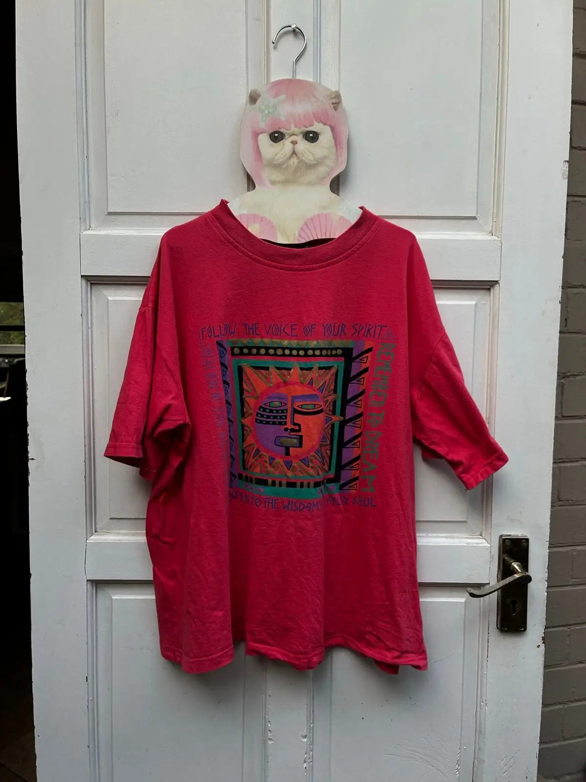 Vintage Red Graphic T-Shirt with Sun Art Print