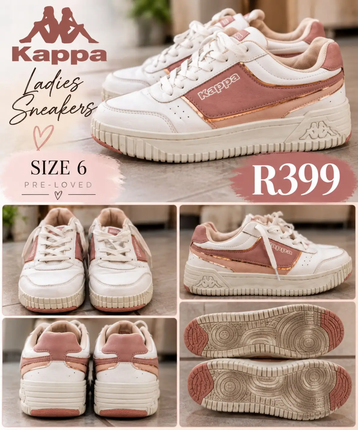 Kappa Ladies White and Rose Sneakers