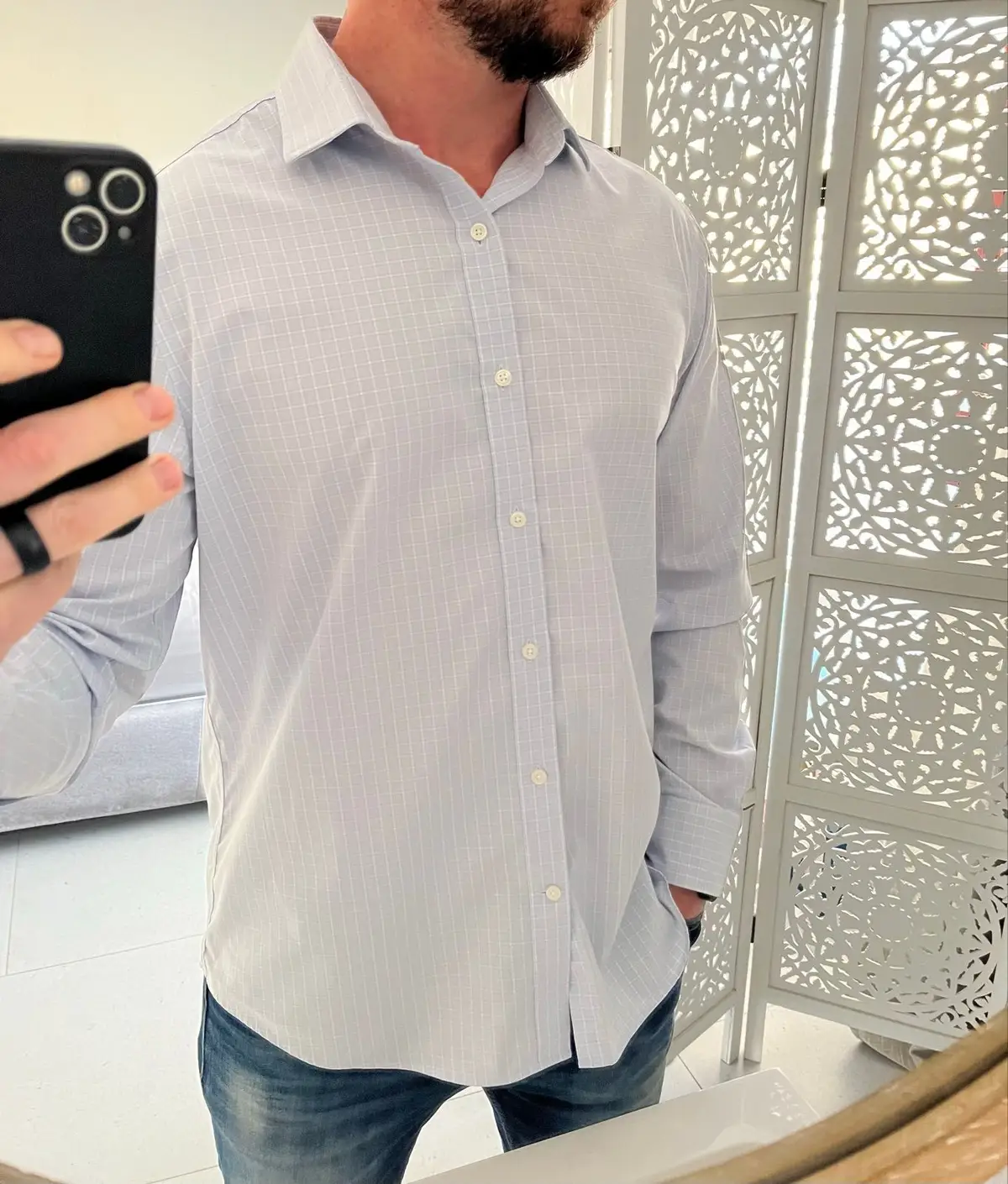Tommy Hilfiger Light Blue Checkered Long-Sleeve Shirt