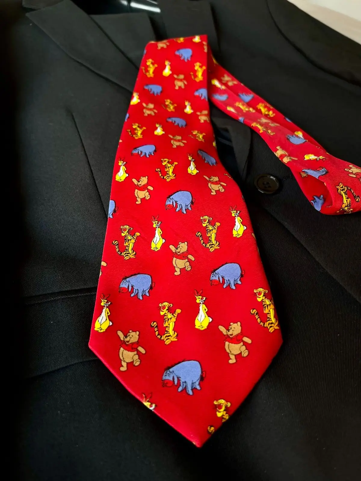 Disney Winnie the Pooh Character Red Silk Tie