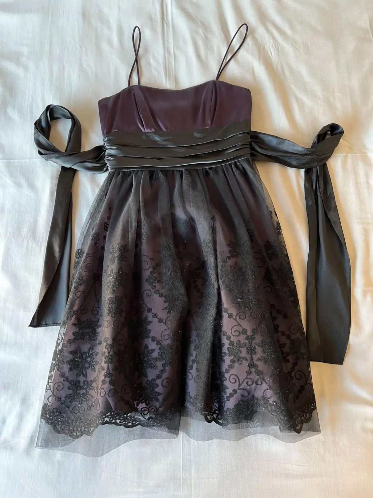 Purple and Black Mesh Overlay Dress