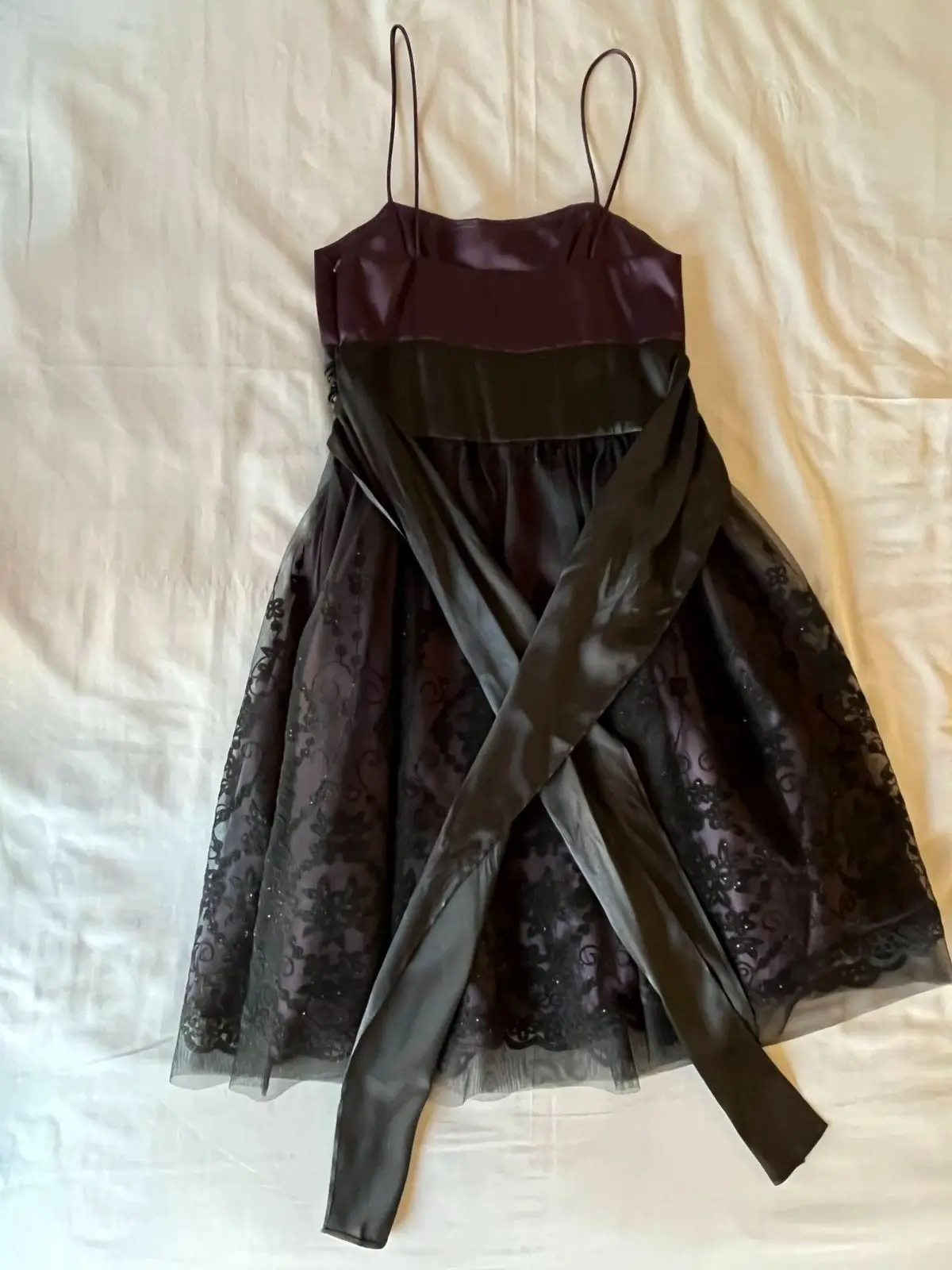 Purple and Black Mesh Overlay Dress