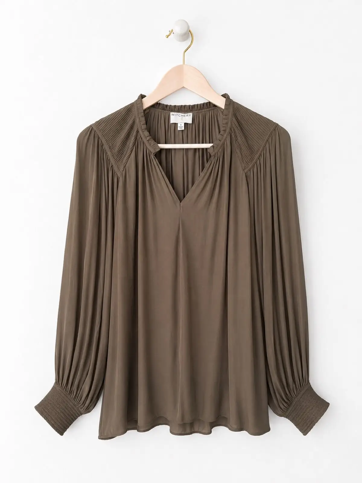 Witchery Olive Green Long Sleeve Blouse Size 6