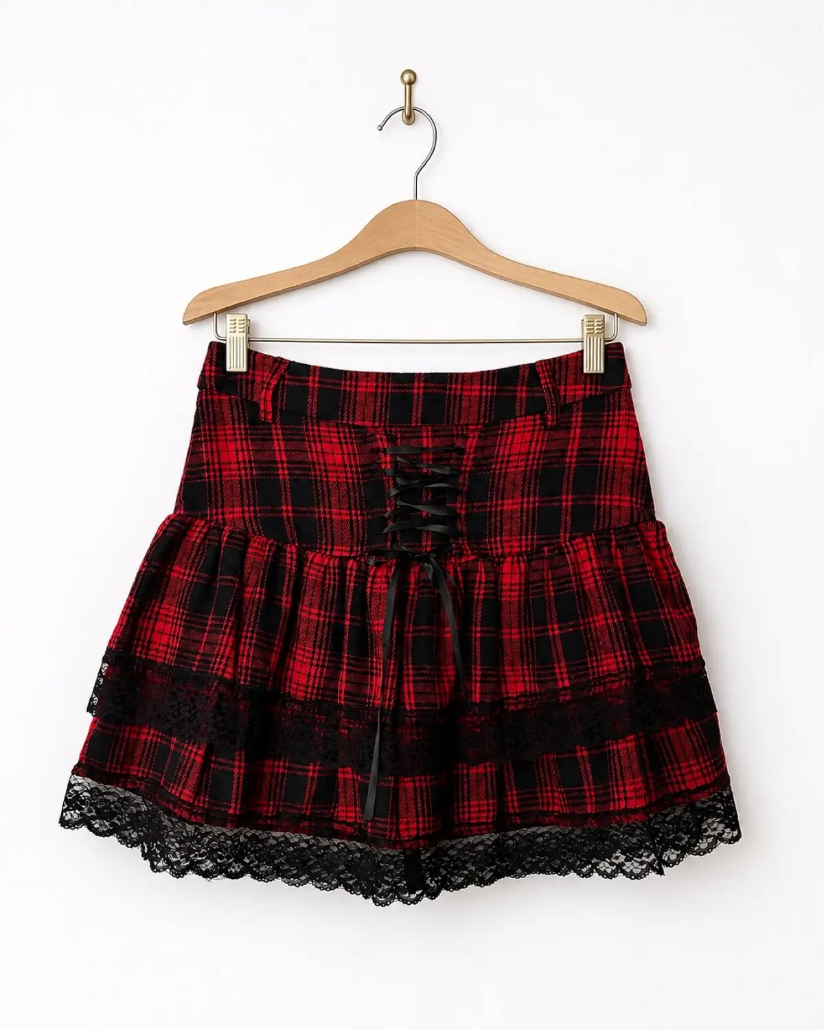 Shein Red Plaid Laced Mini Skirt