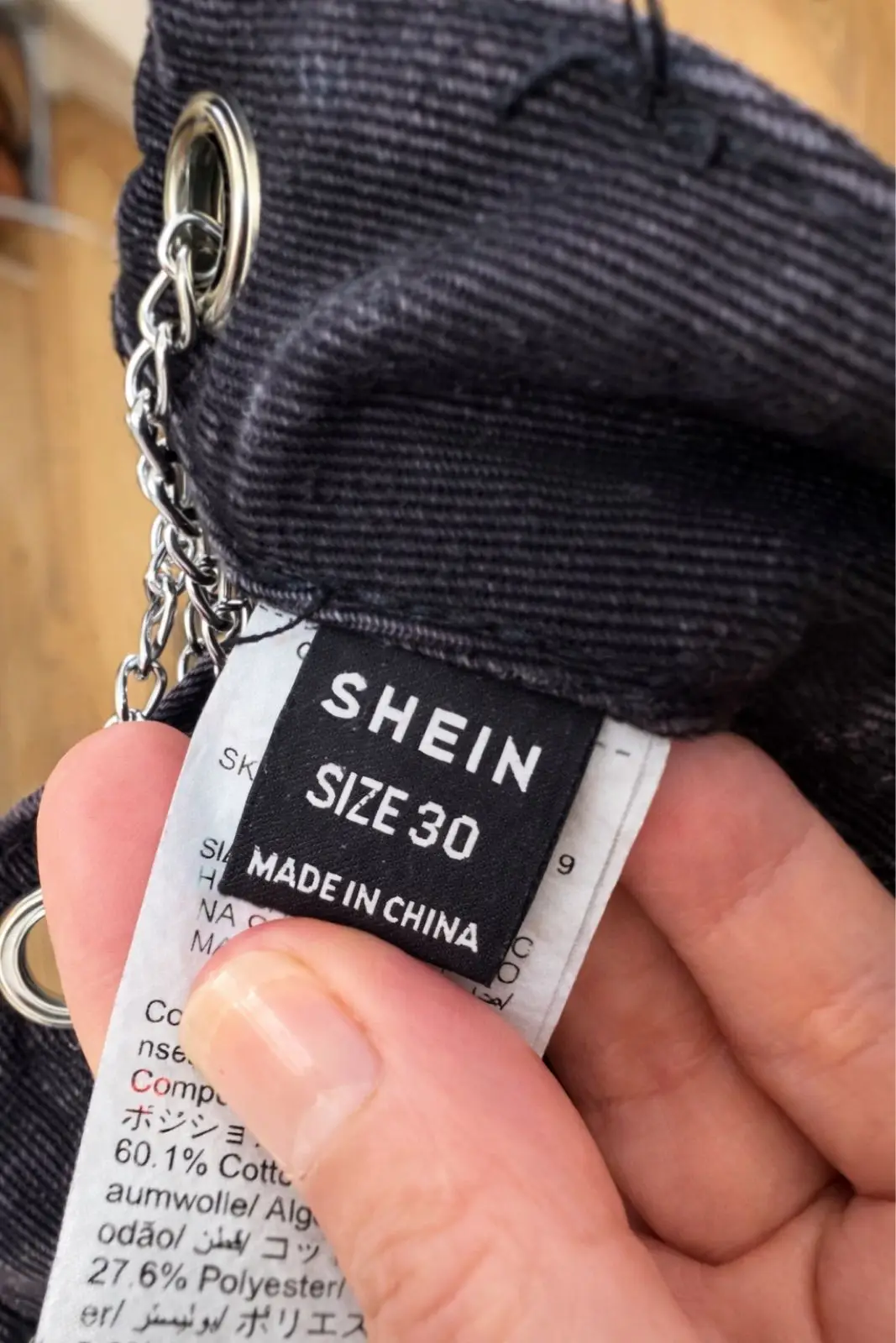 Shein Black Distressed Denim Shorts with Chains