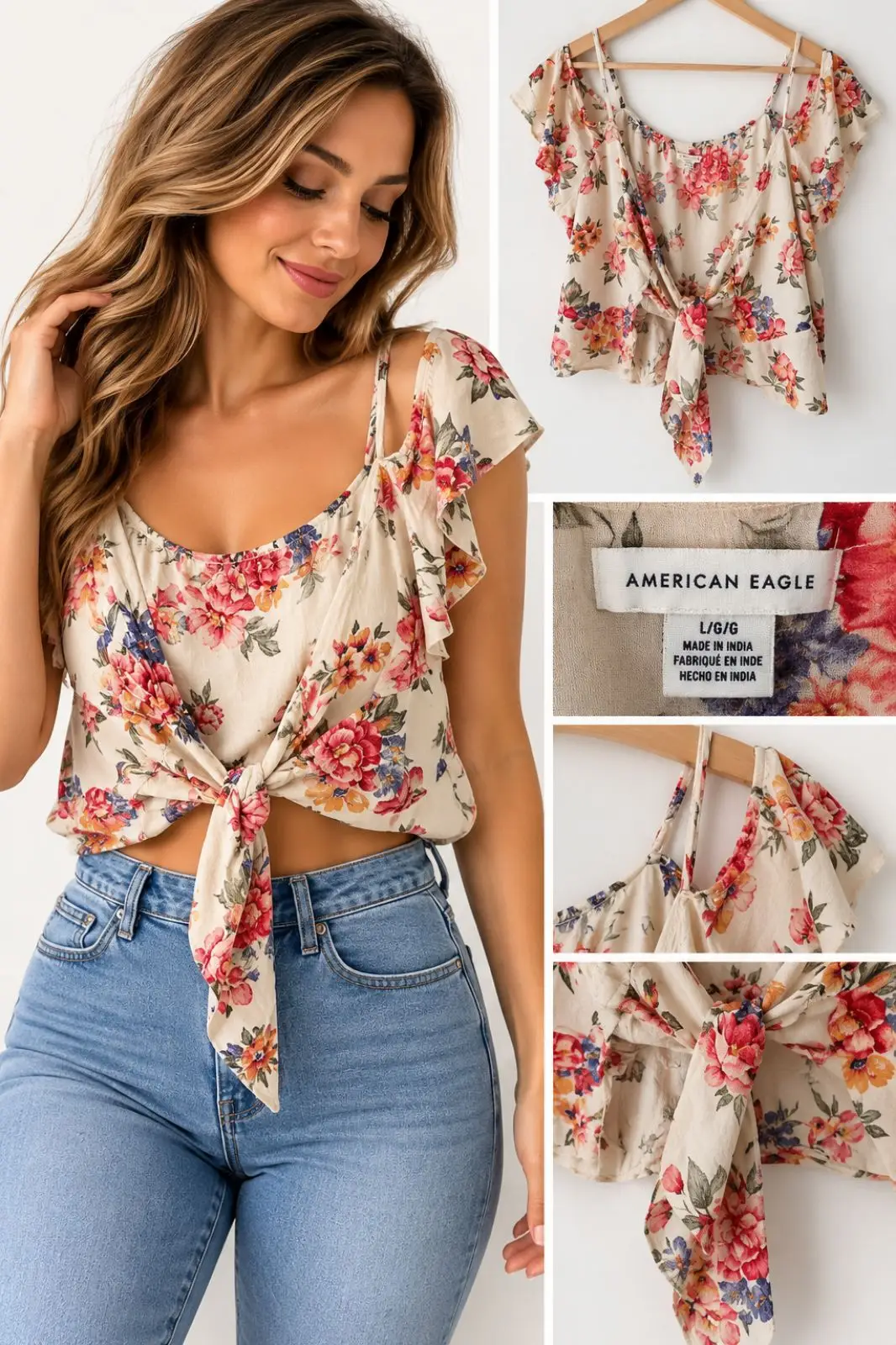 American Eagle Floral Tie Front Crop Top