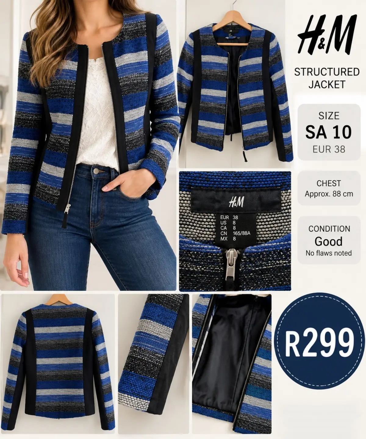 H&M Structured Striped Zip Jacket
