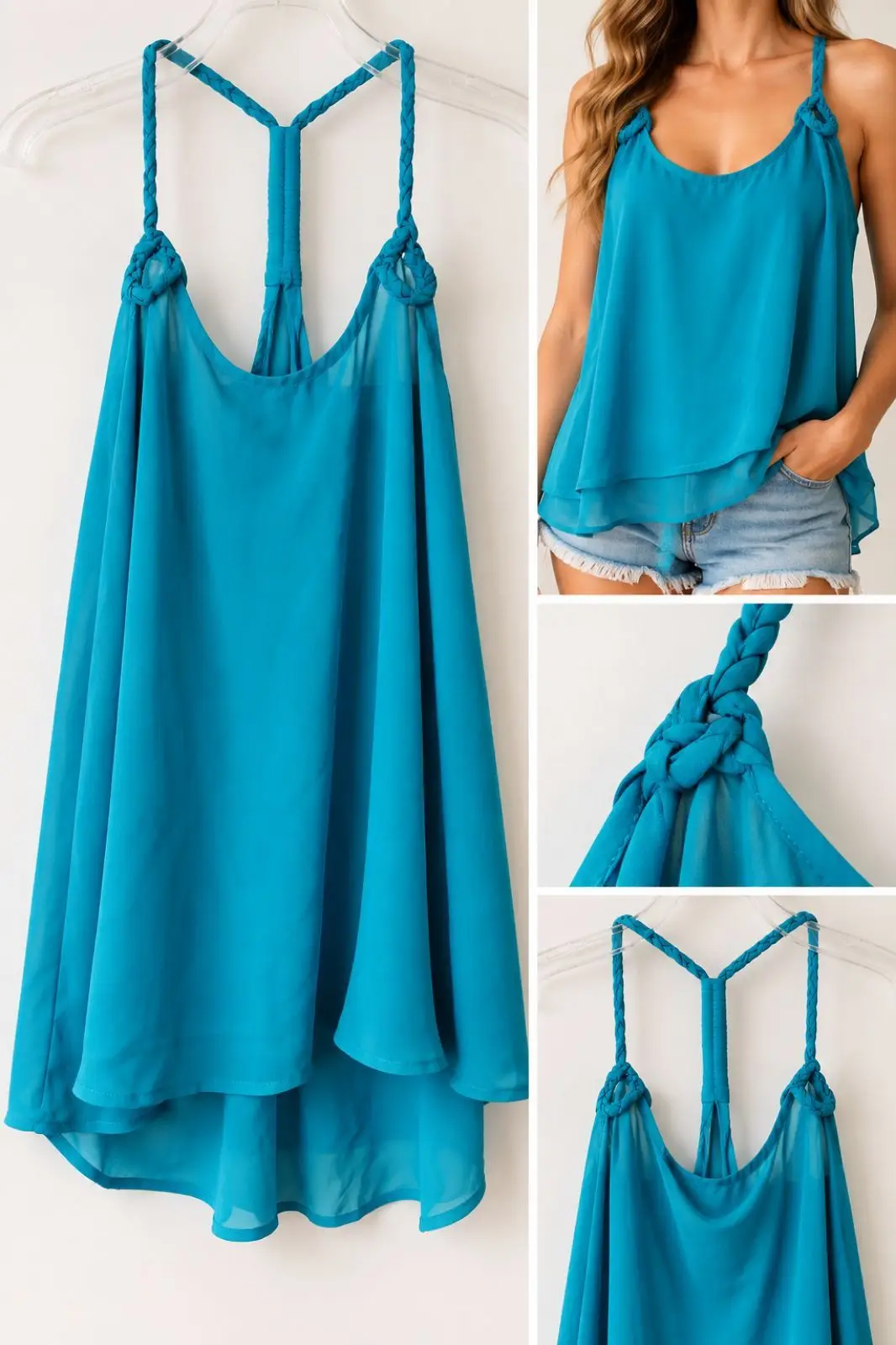 Jay Jays Teal Chiffon Braided Strap Top