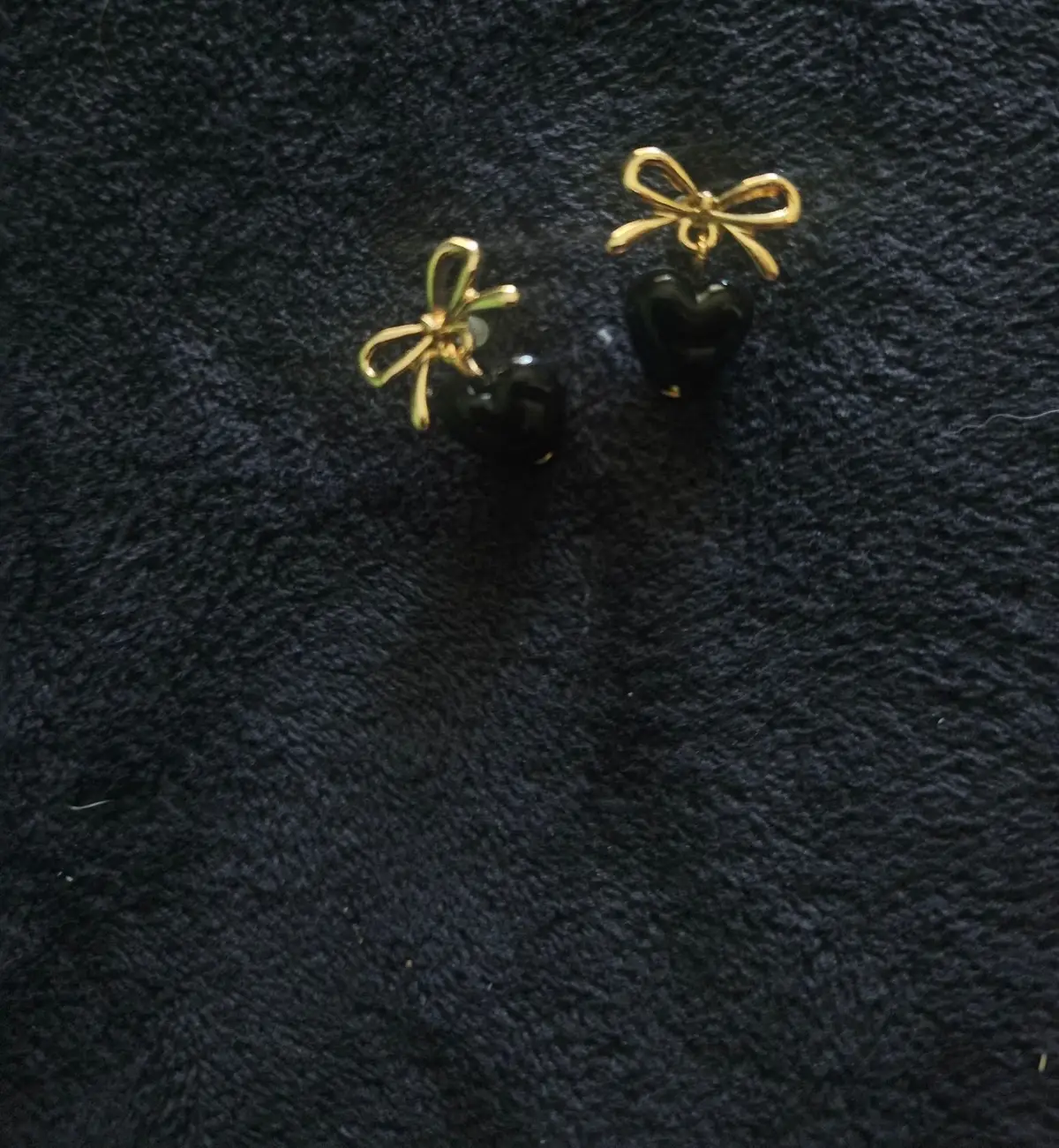 Gold Bow and Black Heart Earrings
