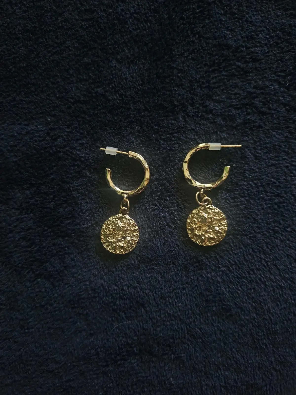 Gold Tone Textured Coin Hoop Earrings