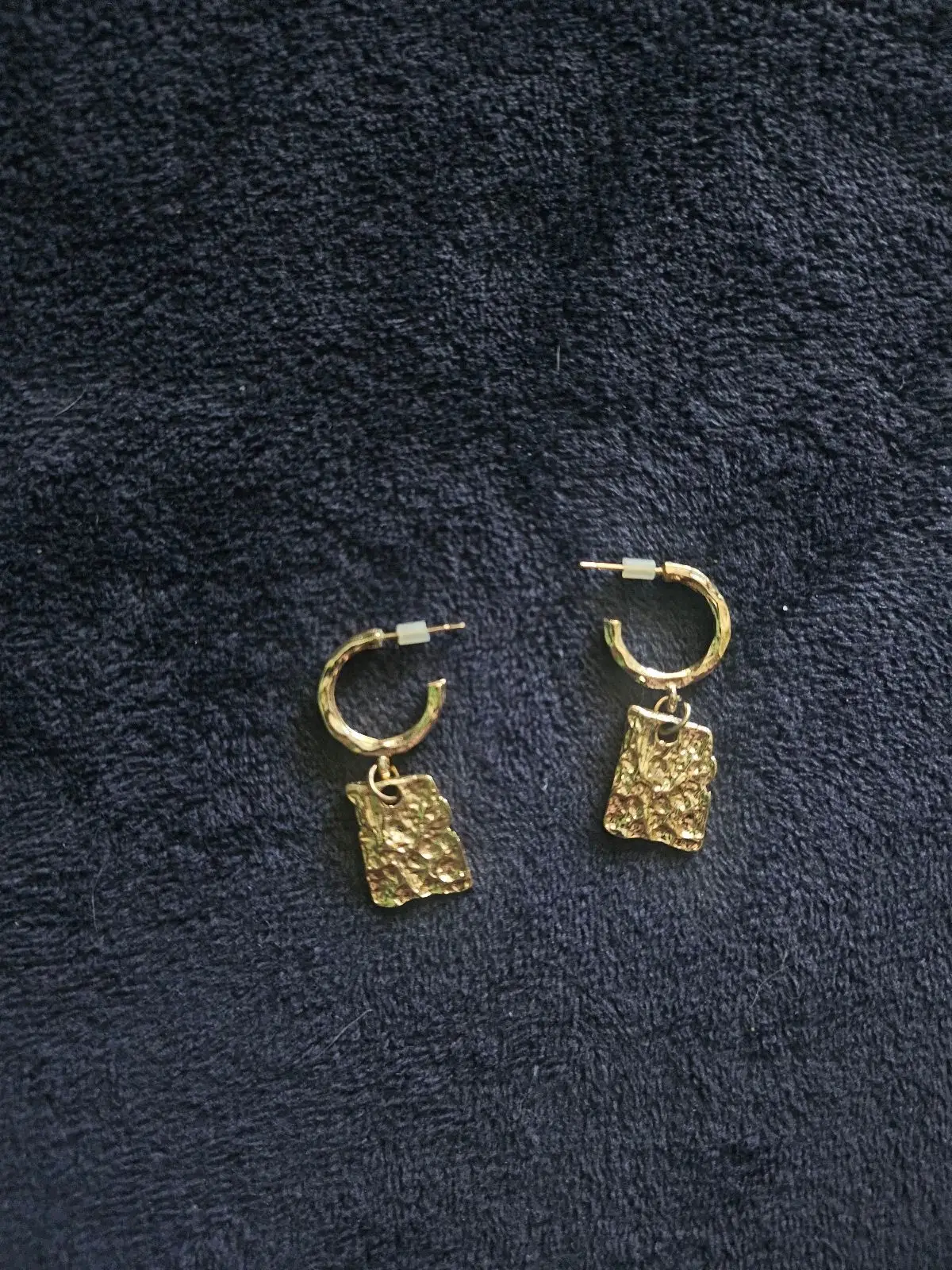 Gold Textured Drop Hoop Earrings