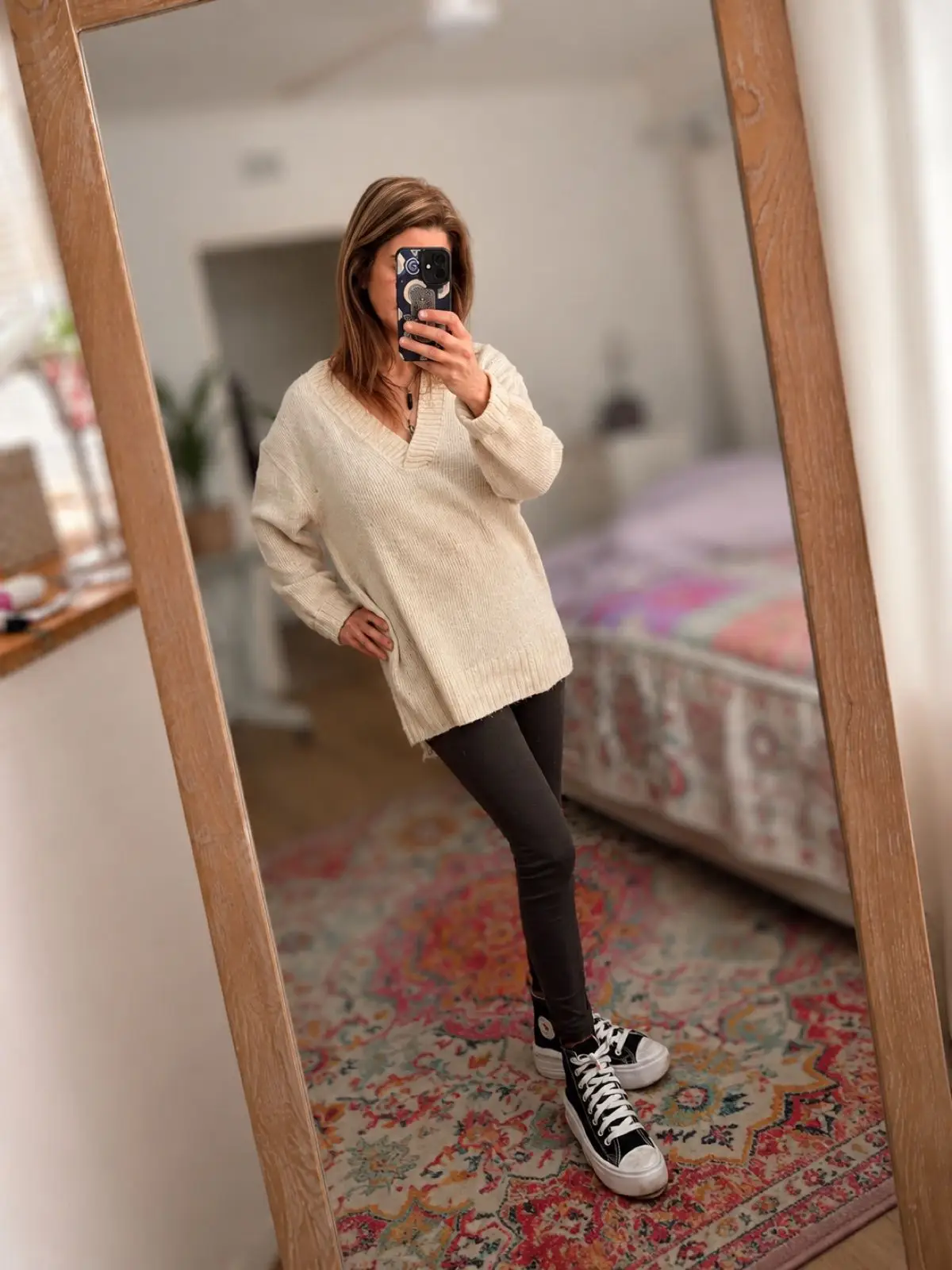 H&M Beige V-Neck Knit Sweater
