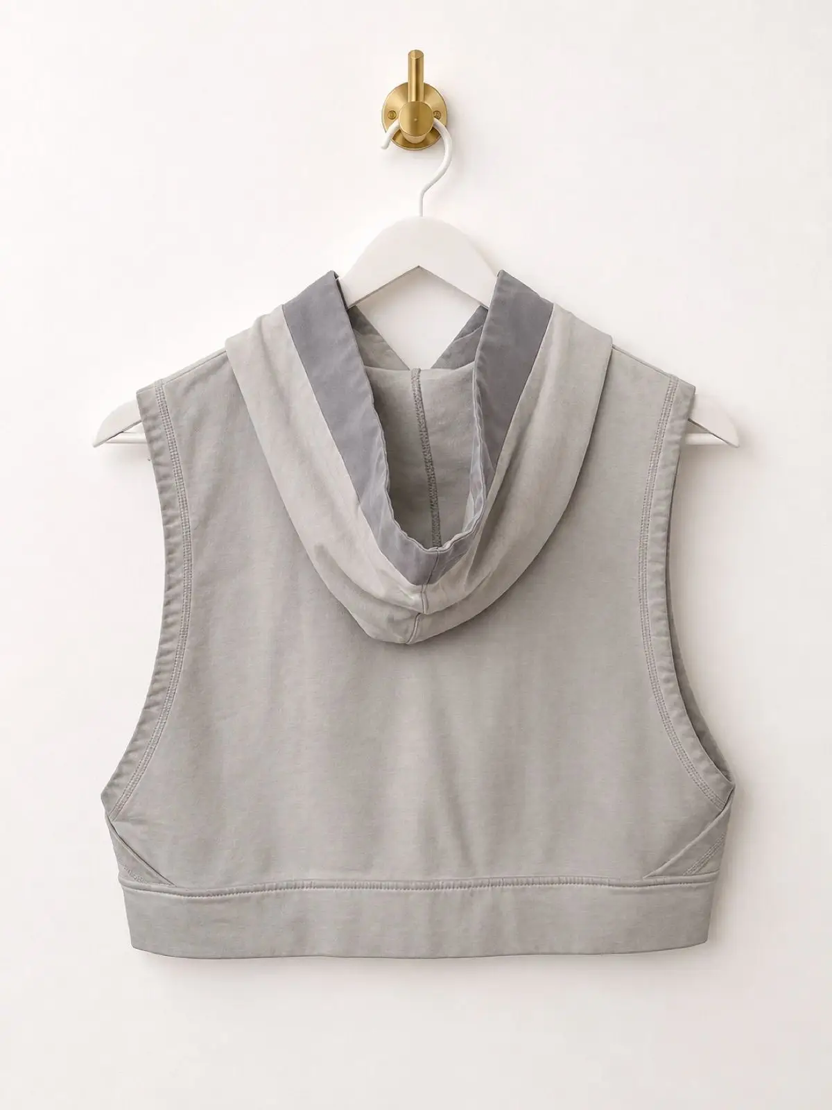 Grey Cropped Sleeveless Hoodie