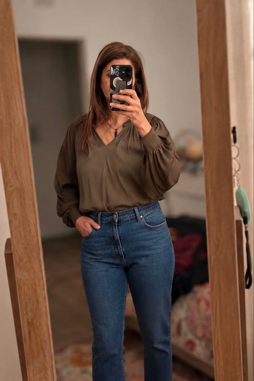 Witchery Olive Green Long Sleeve Blouse Size 6