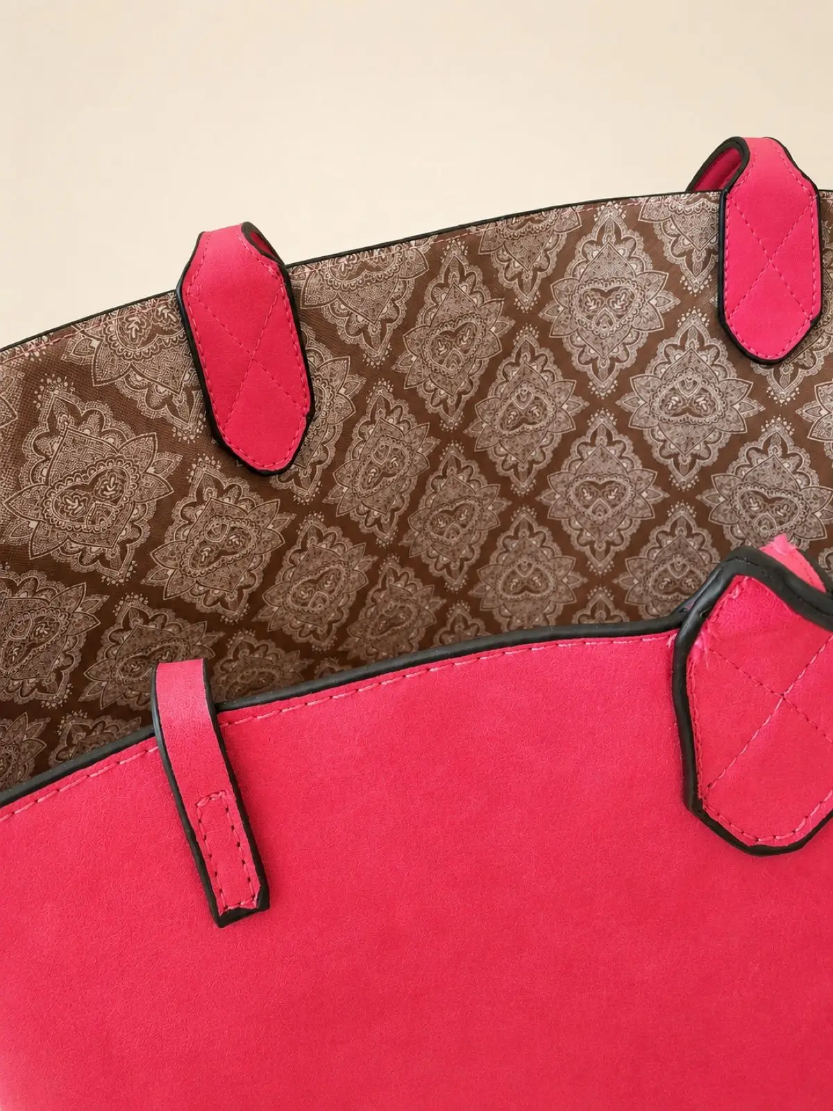 Patterned Tote Bag with Pink Straps