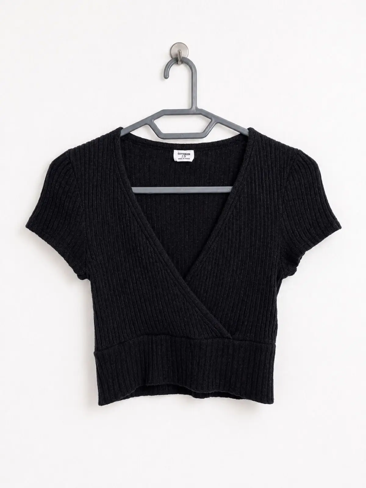 Cotton On Black Ribbed Wrap Crop Top