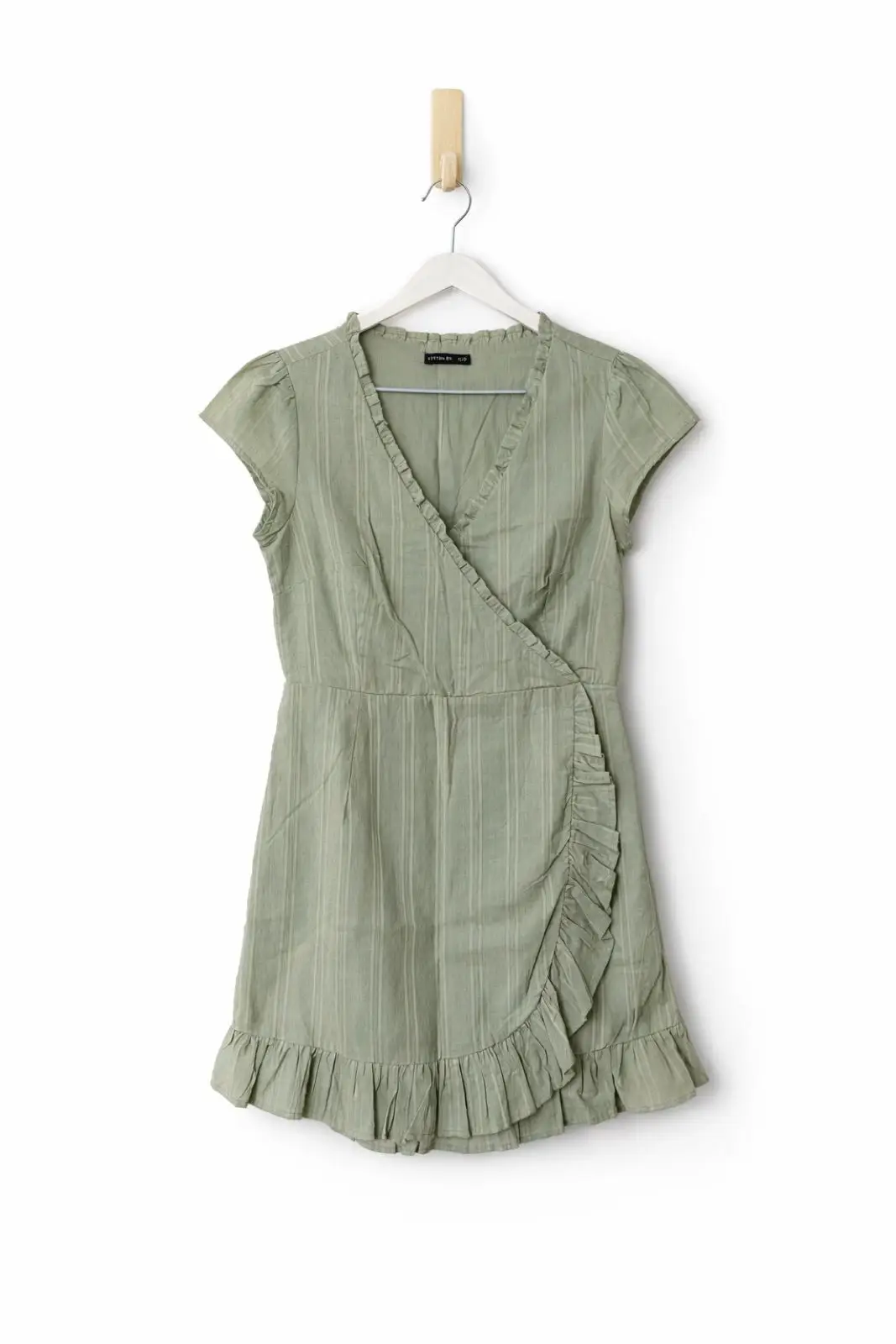 Cotton On Green Striped Ruffle Wrap Dress