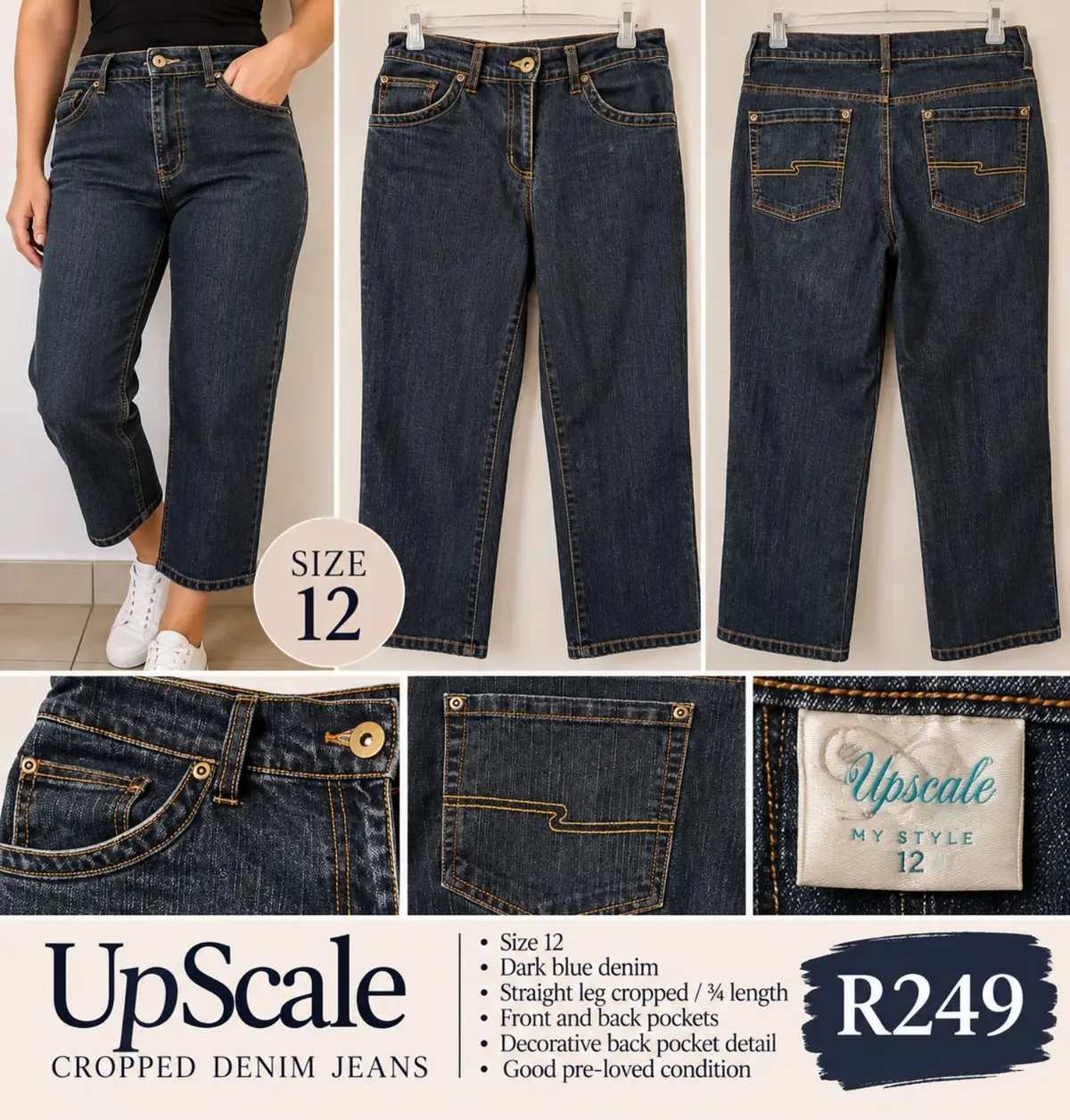 Upscale Cropped Dark Blue Denim Jeans Size 12
