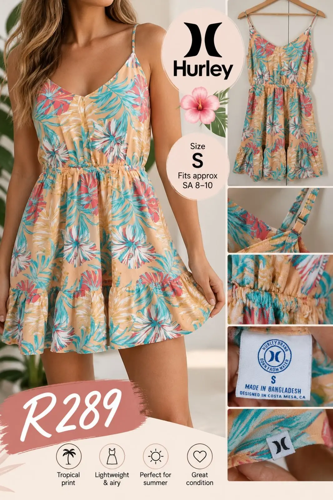 Hurley Tropical Floral Print Summer Dress