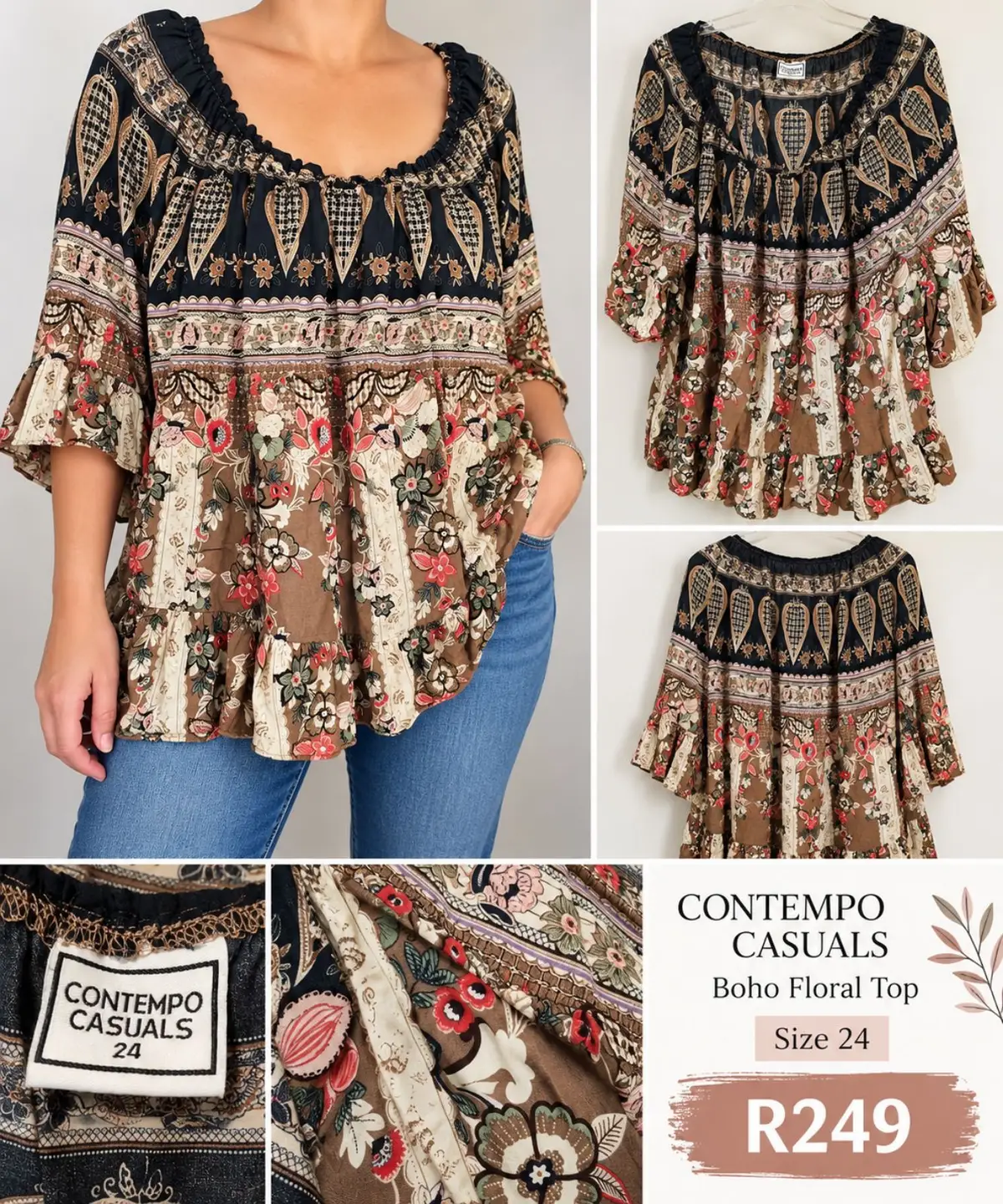 Contempo Casuals Boho Floral Top Size 24