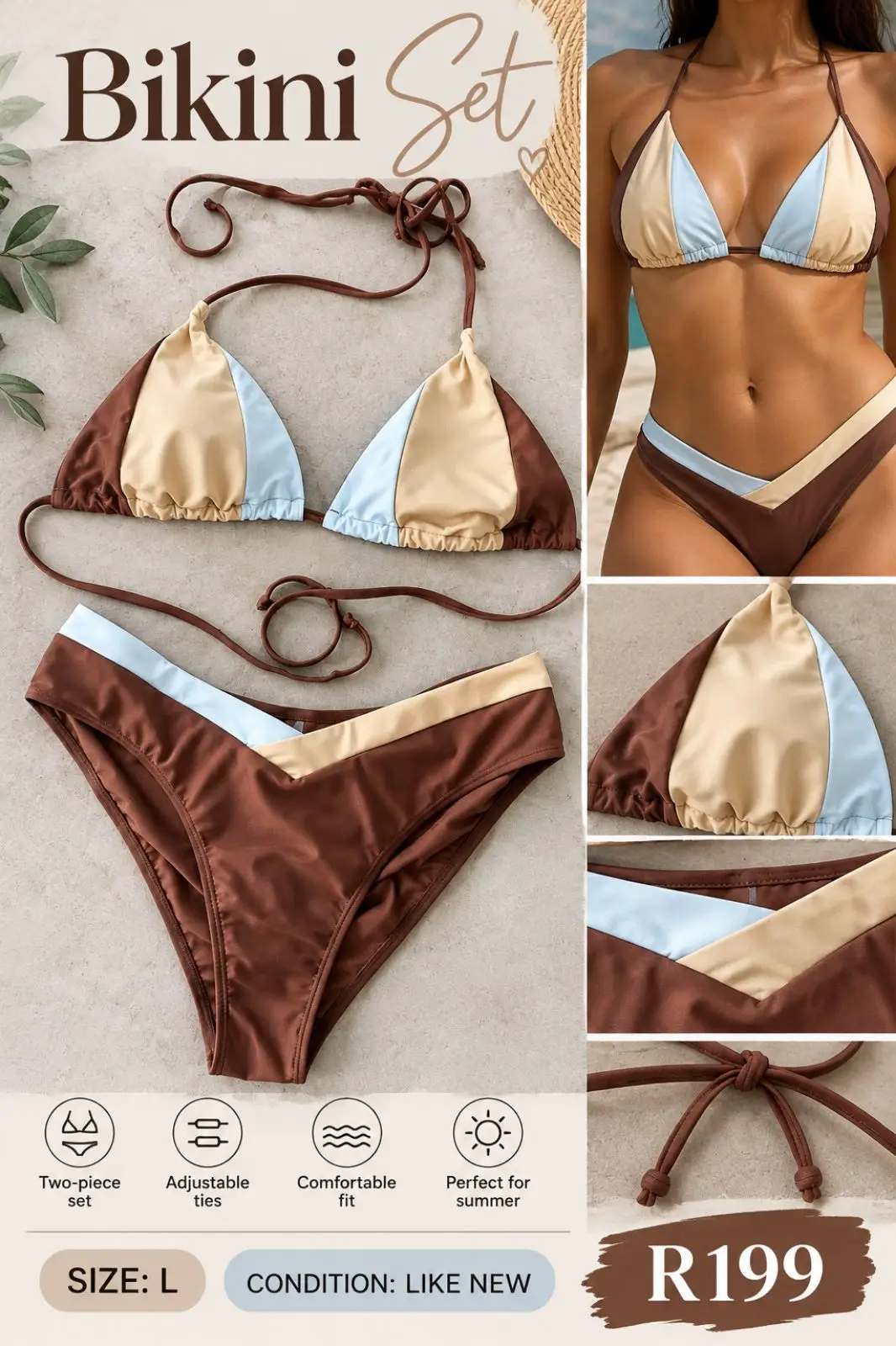 Colorblocked Triangle Bikini Set