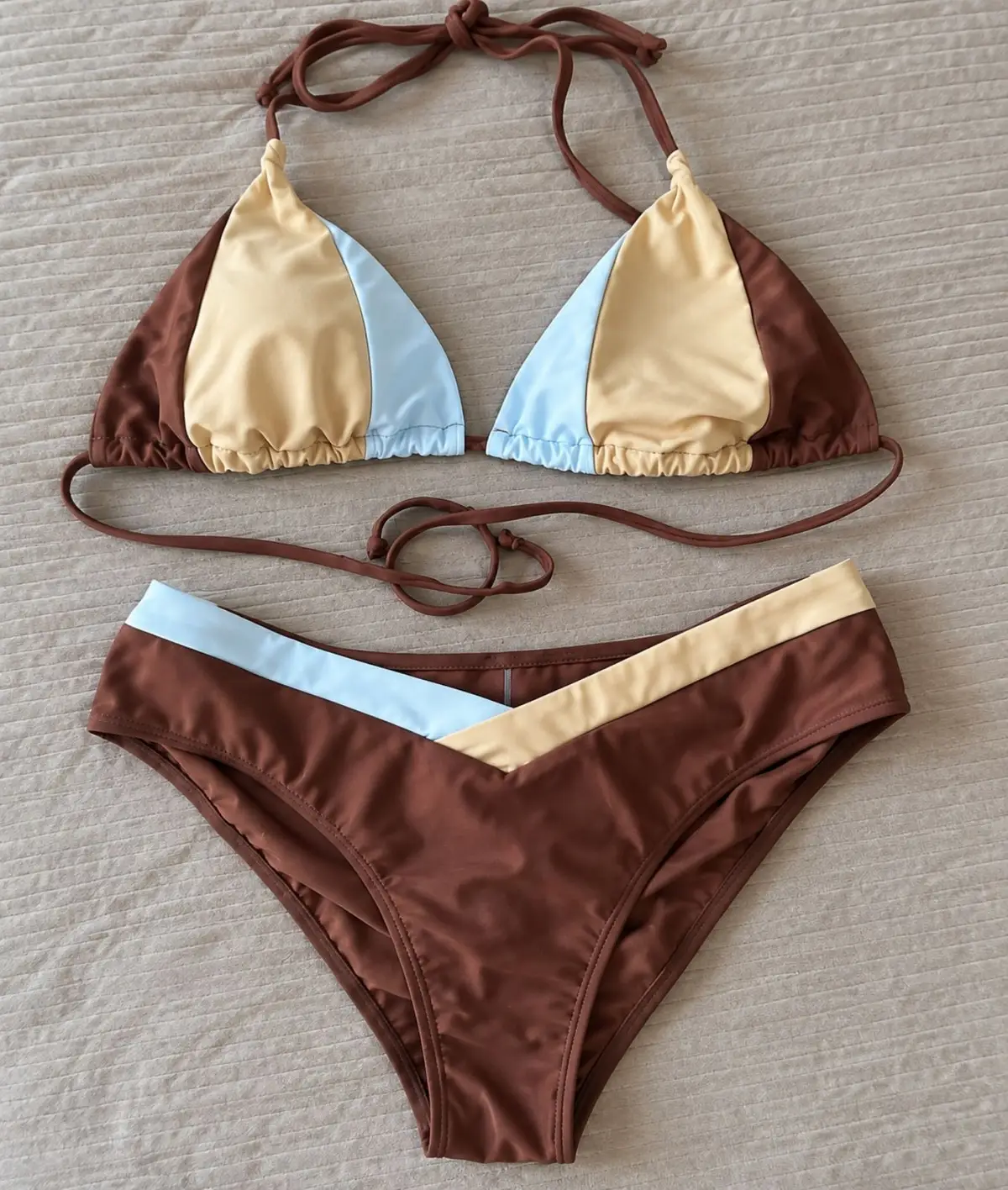 Colorblocked Triangle Bikini Set
