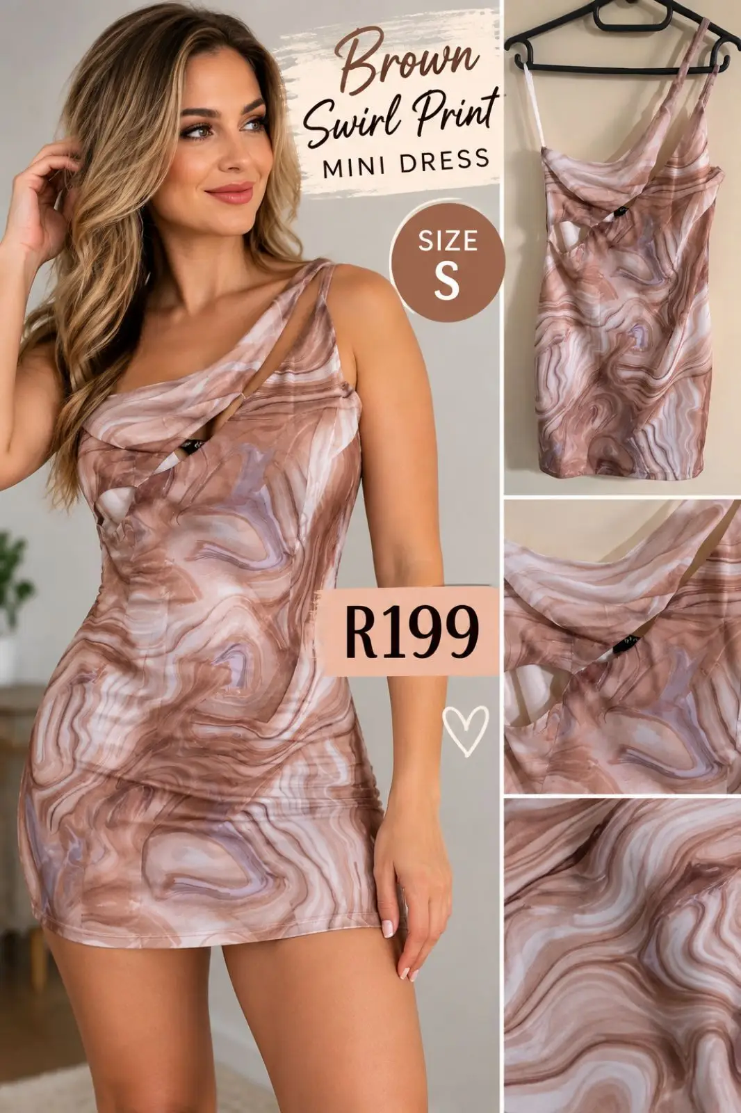 Brown Swirl Print Mini Dress Size S