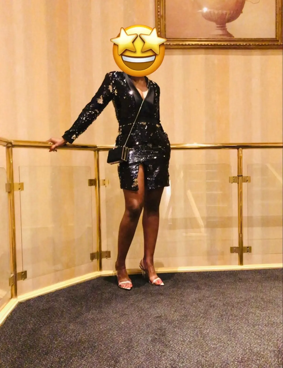 Black Sequin Long Sleeve Dress with Satin Trim