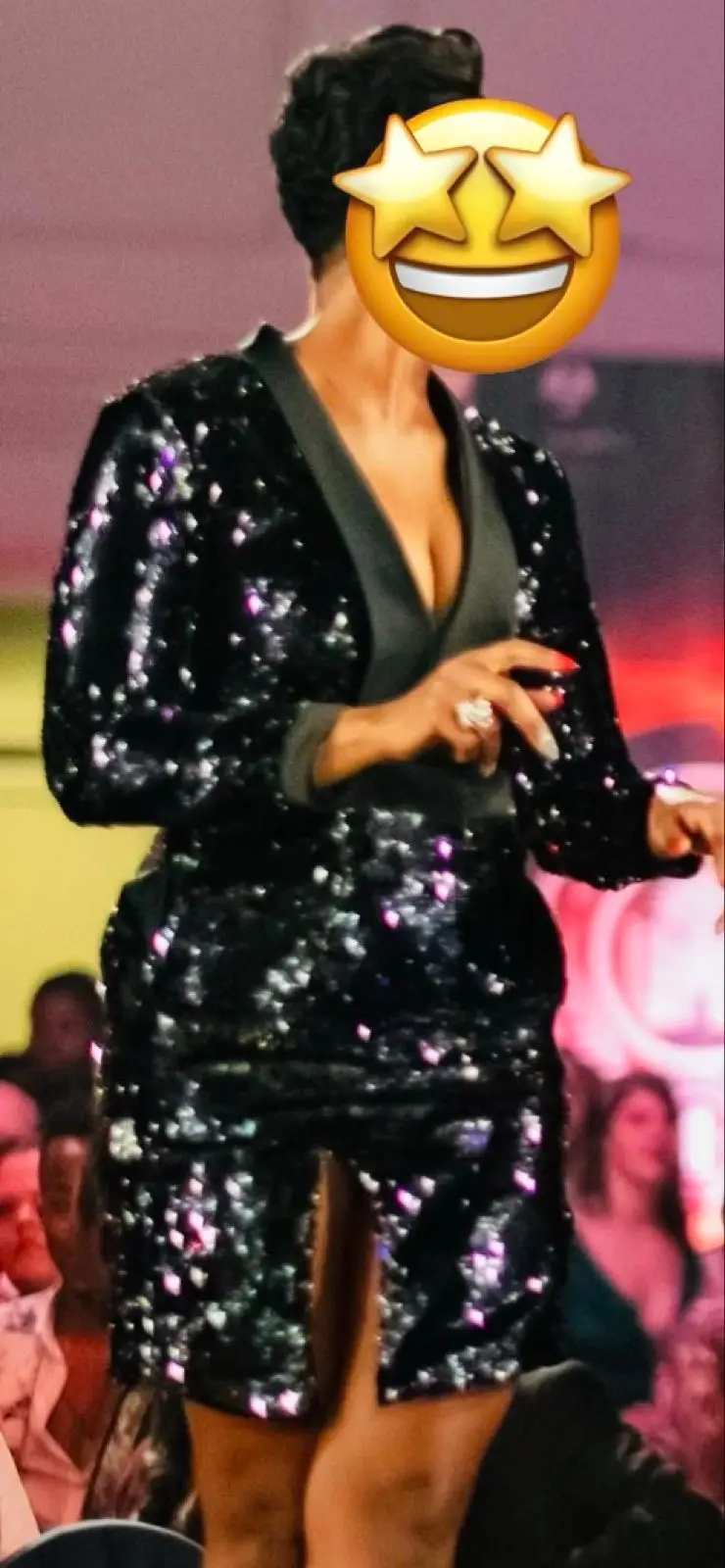 Black Sequin Long Sleeve Dress with Satin Trim
