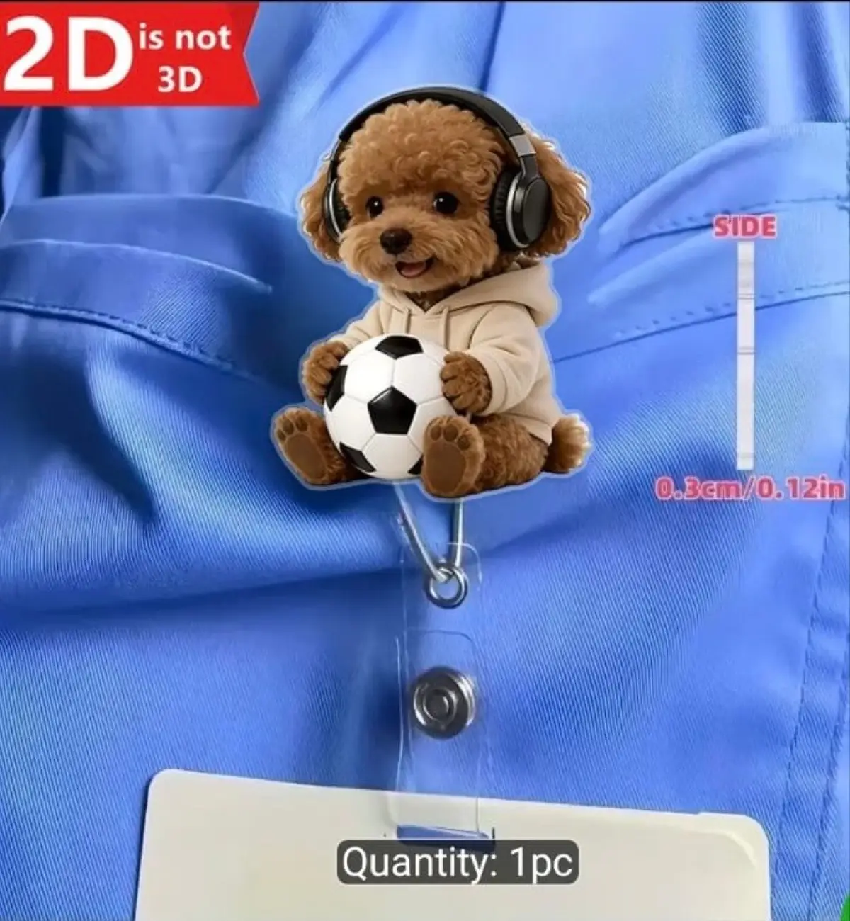 Cute Poodle Dog Badge Reel 2D Acrylic ID Holder