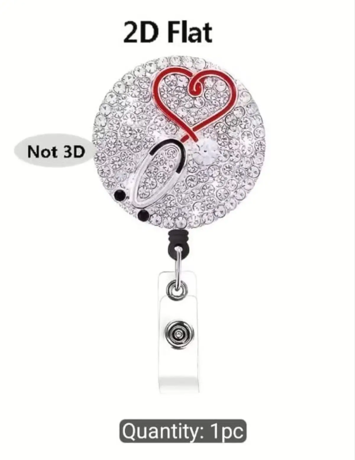 Rhinestone Stethoscope Heart Badge Reel