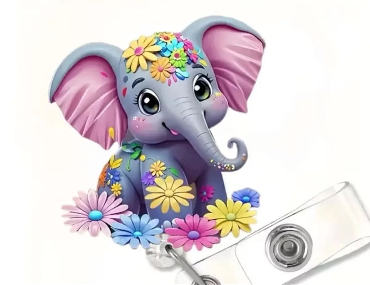 Cute Floral Elephant Badge Reel