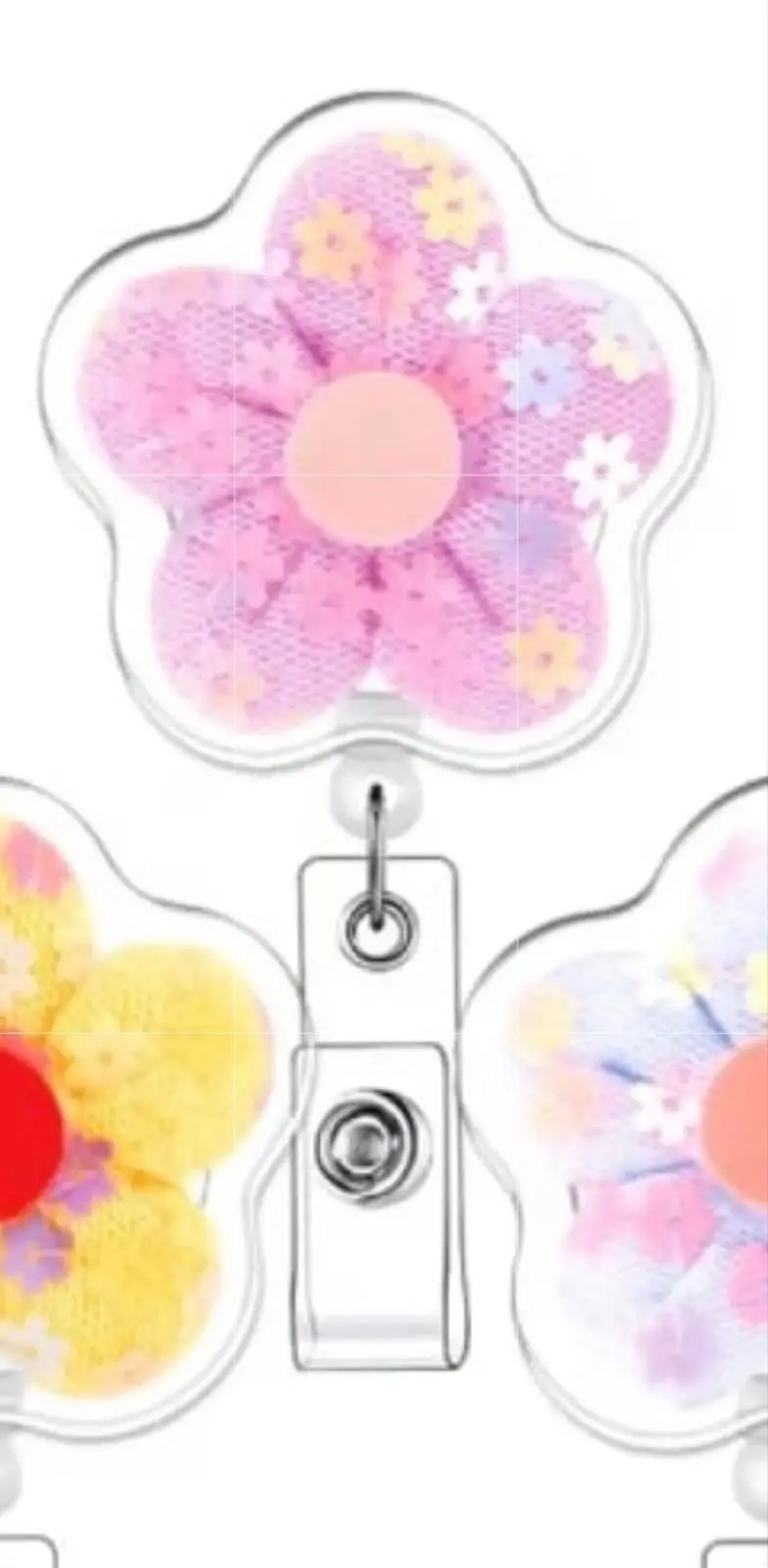 Pink Floral Retractable Badge Reel