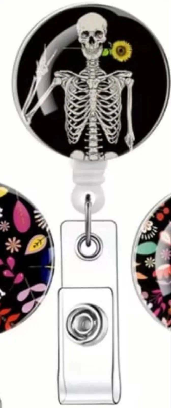 Skeleton Sunflower Retractable ID Badge Reel