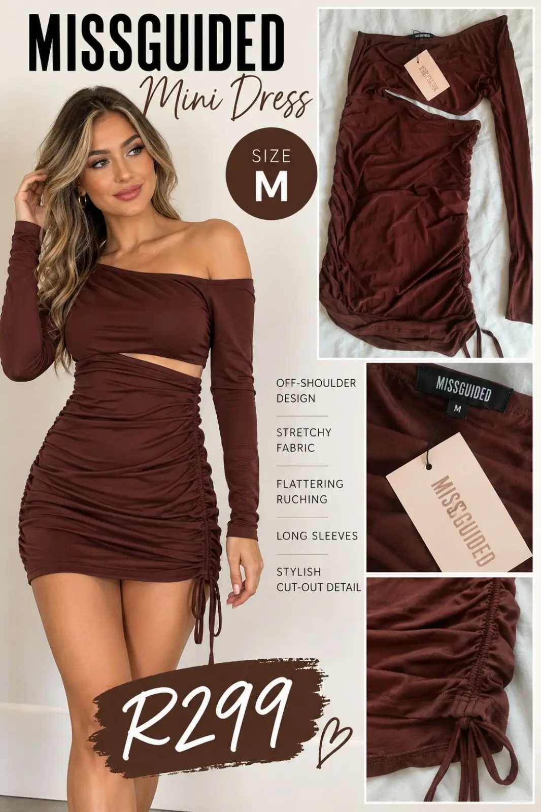Missguided Brown Ruched Cut-Out Mini Dress