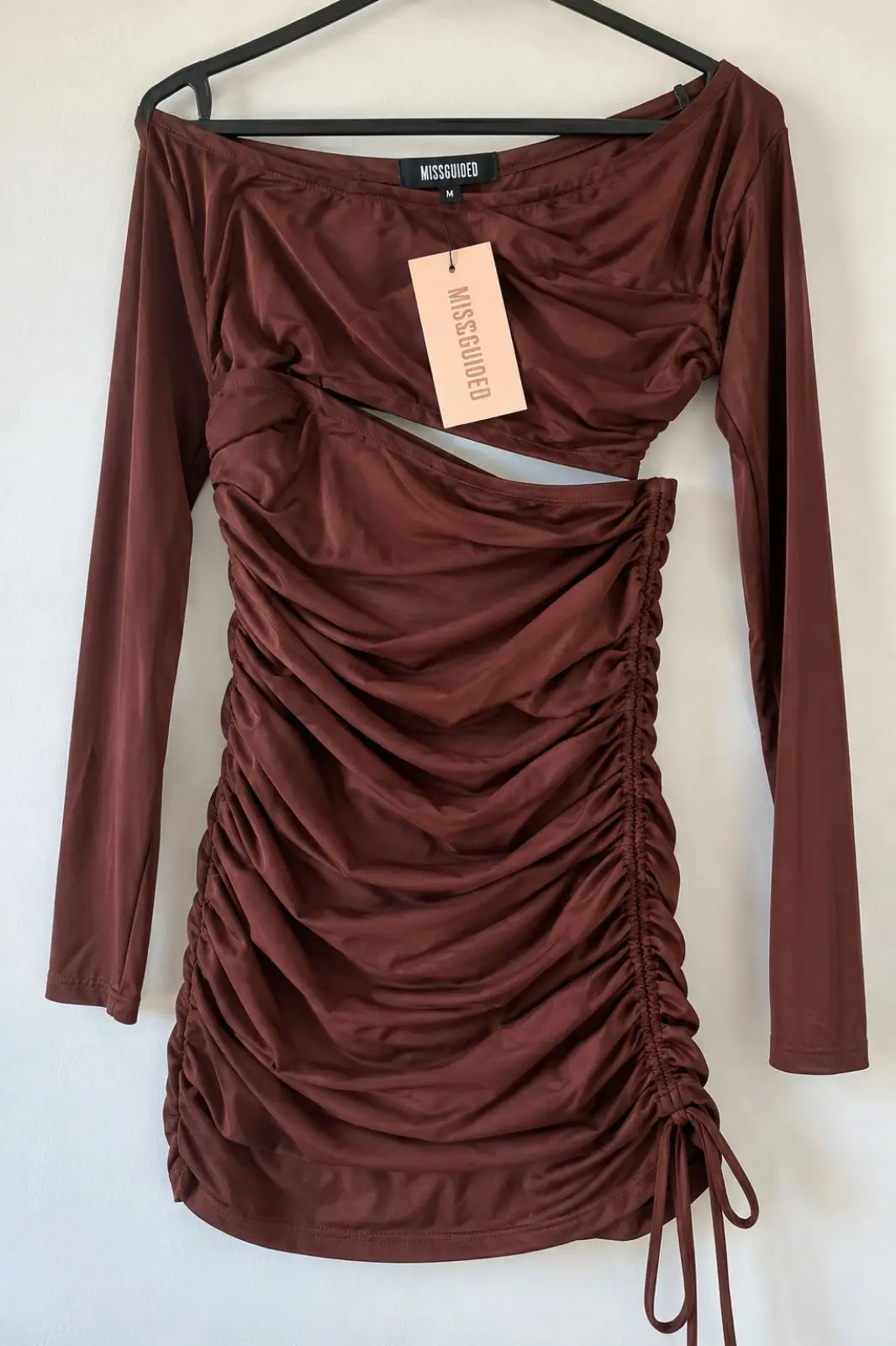 Missguided Brown Ruched Cut-Out Mini Dress