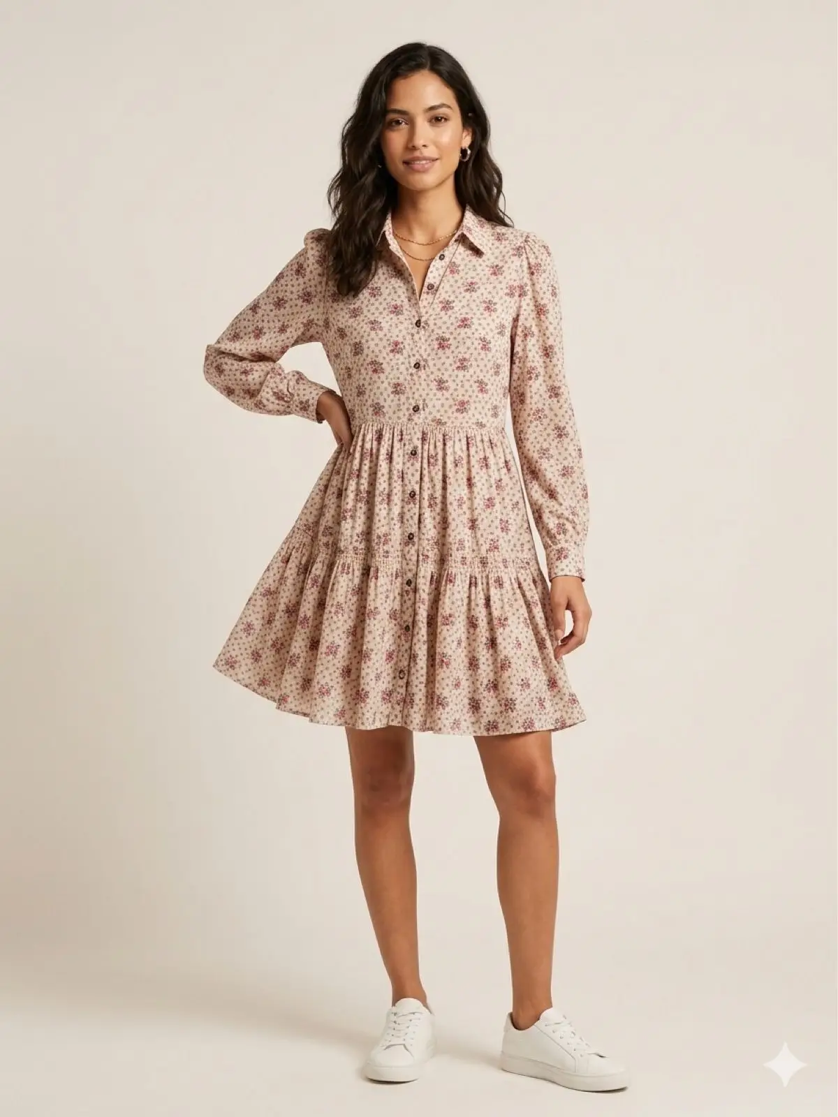 Zara Floral Long Sleeve Smock Dress