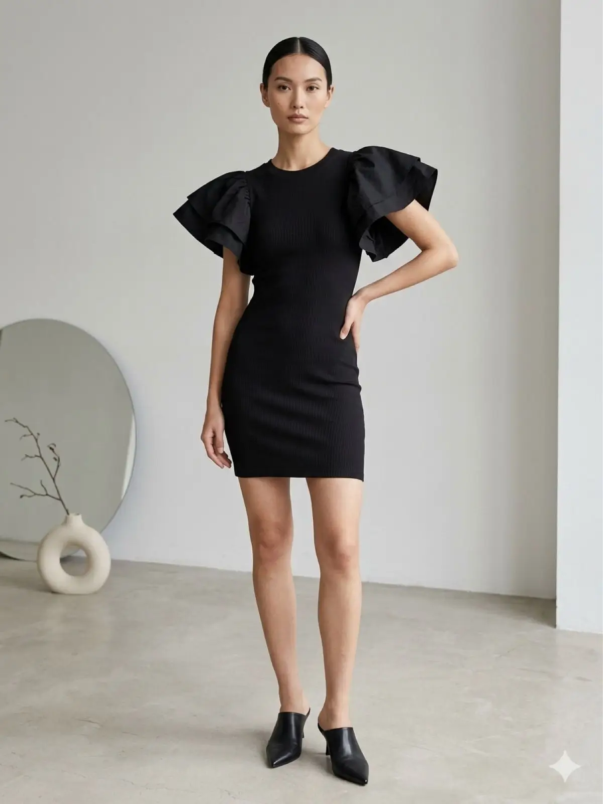 Zara Black Dress with Ruffled Sleeves