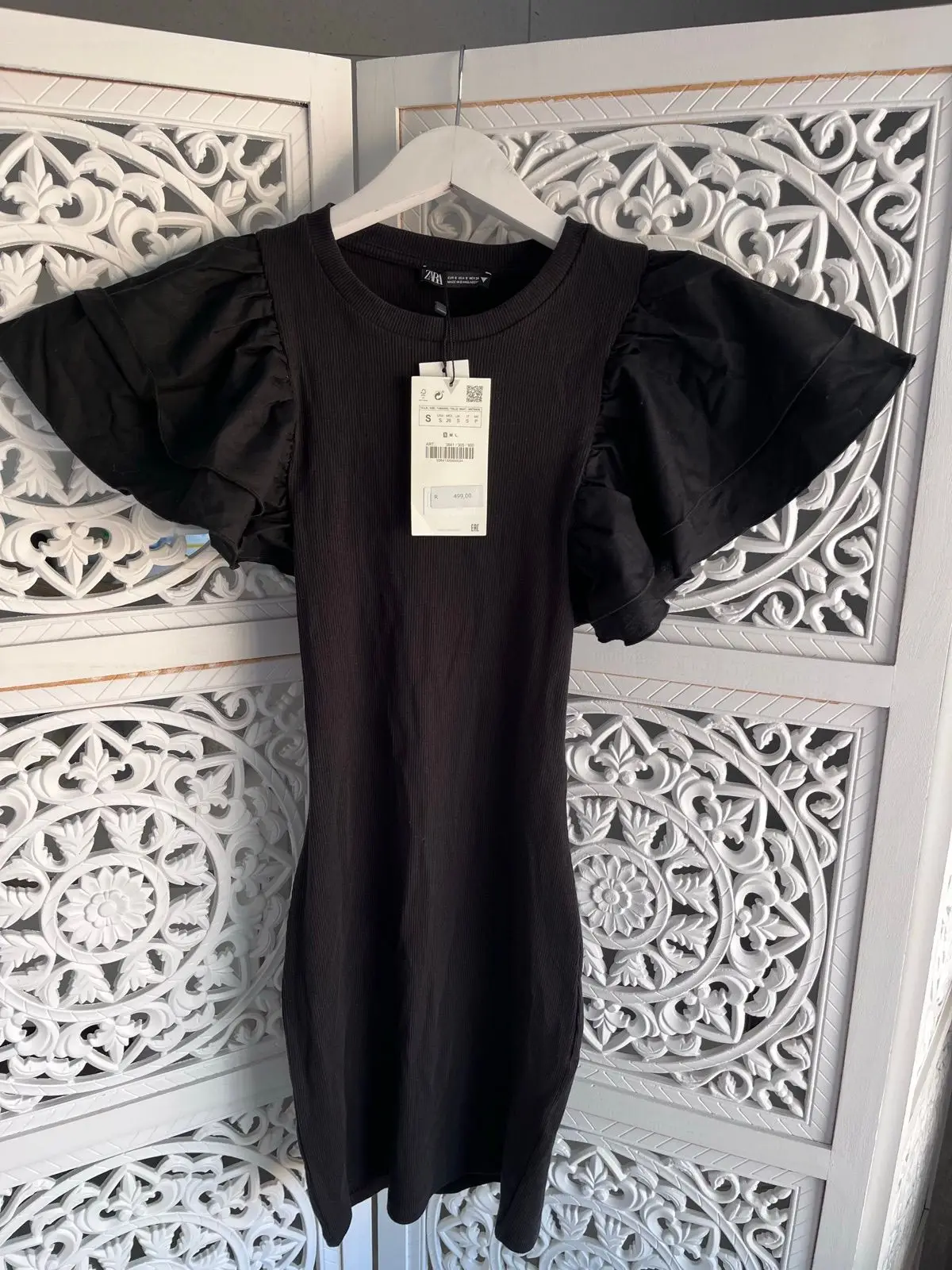 Zara Black Dress with Ruffled Sleeves