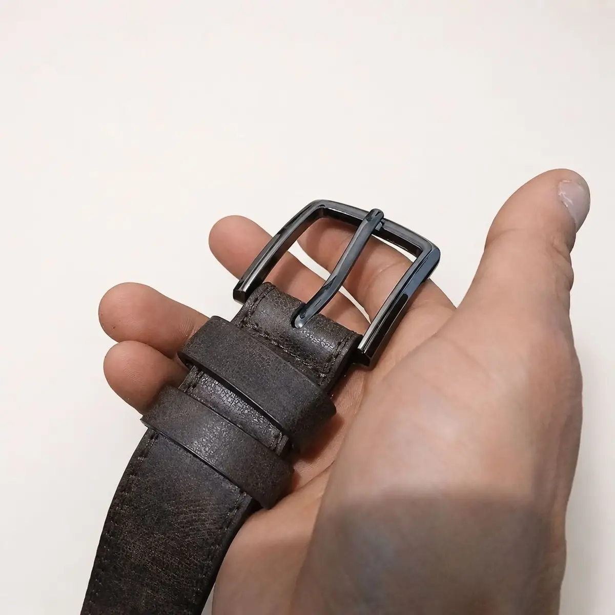 Brown Leather Belt with Dark Metal Buckle