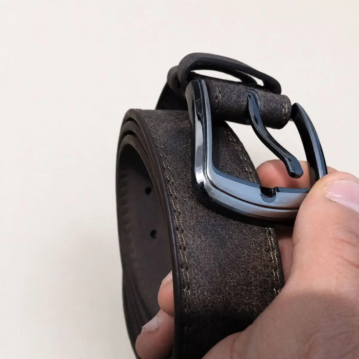 Brown Leather Belt with Dark Metal Buckle